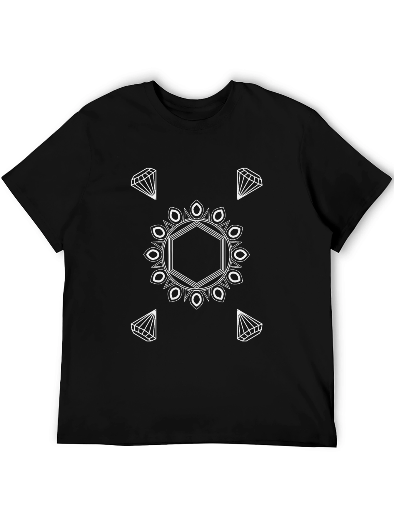 Geometric Diamond Pattern Black T-Shirt