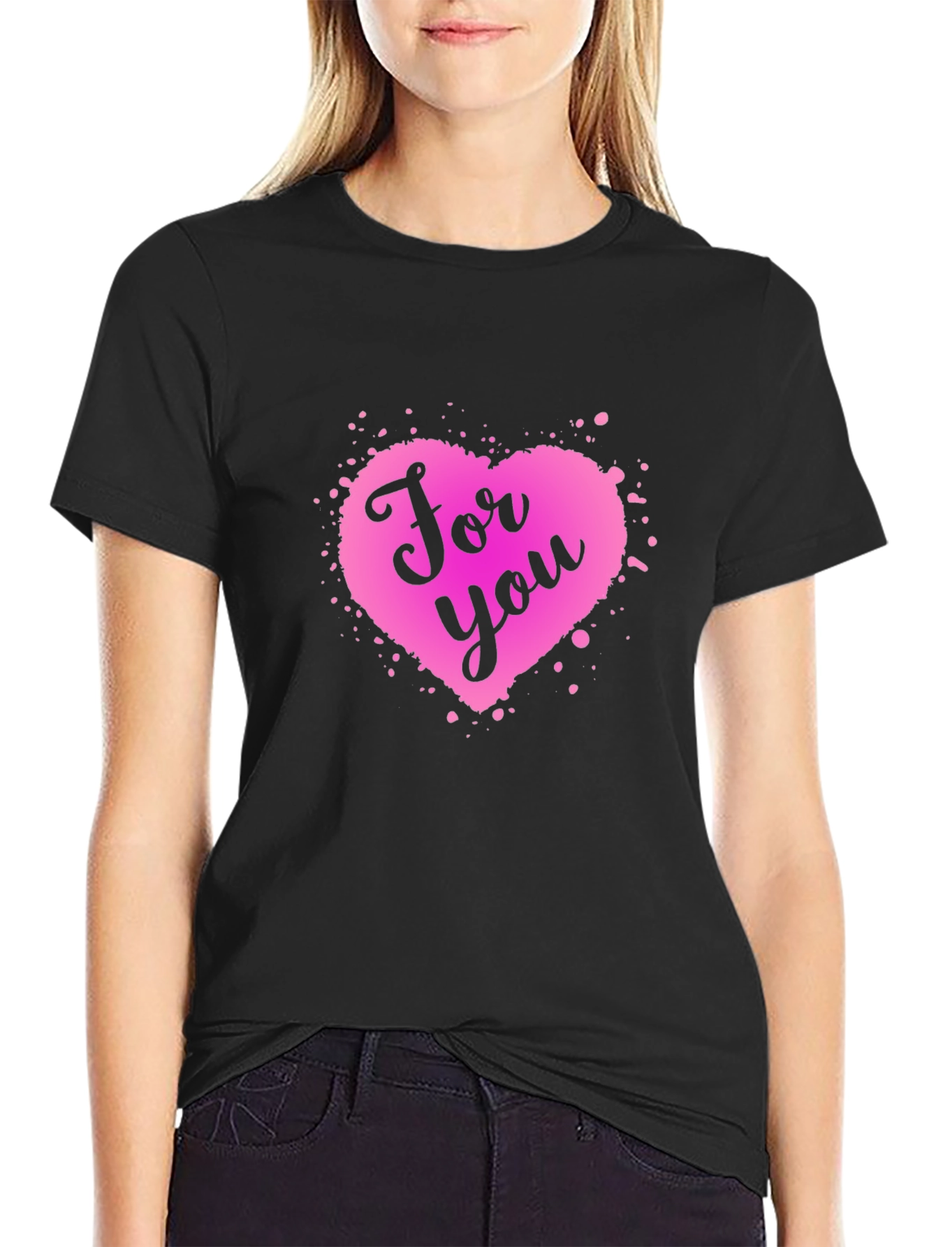 For You Heart Graphic Black T-Shirt