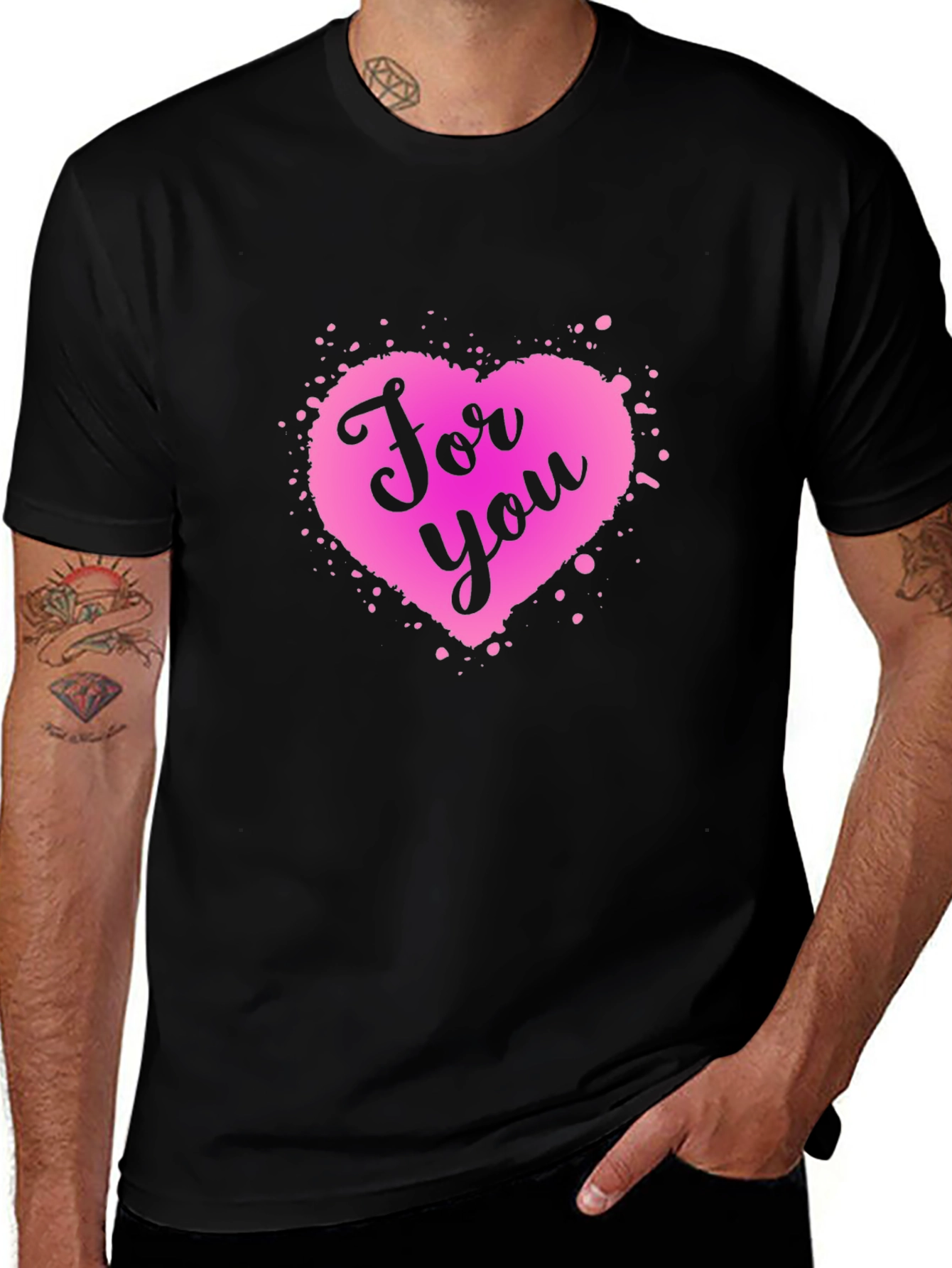 For You Heart Graphic Black T-Shirt