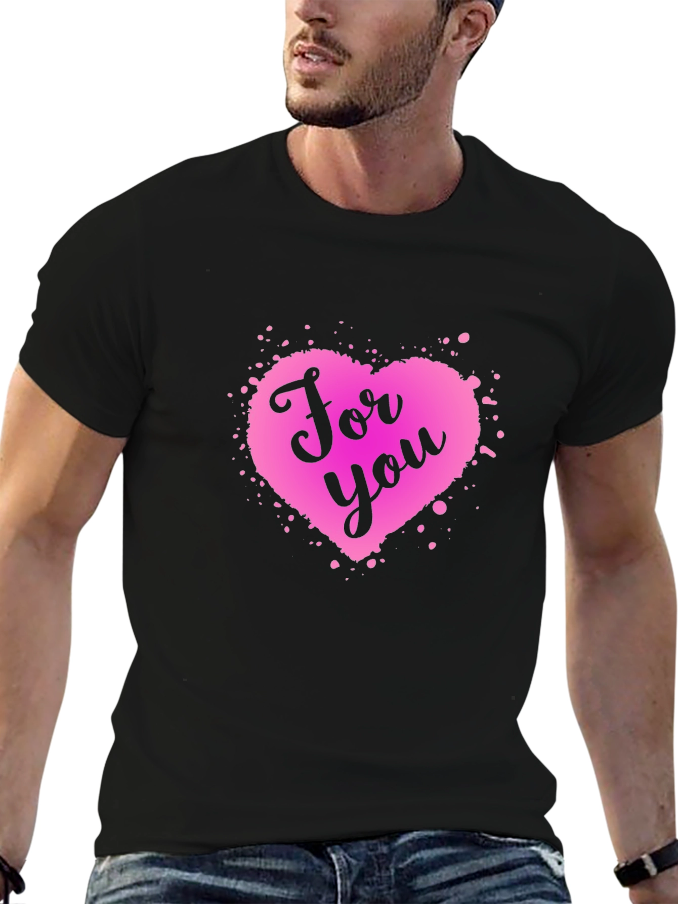 For You Heart Graphic Black T-Shirt