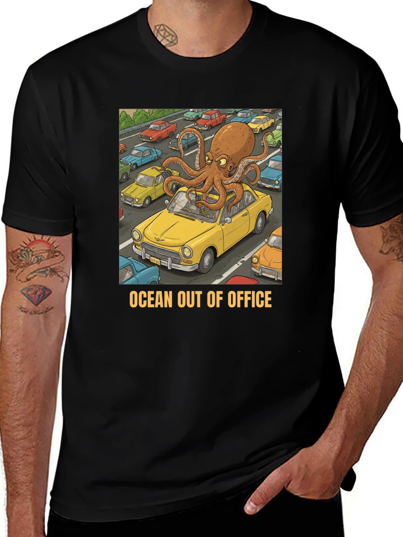 Ocean Out of Office T-Shirt - Octopus Car Graphic