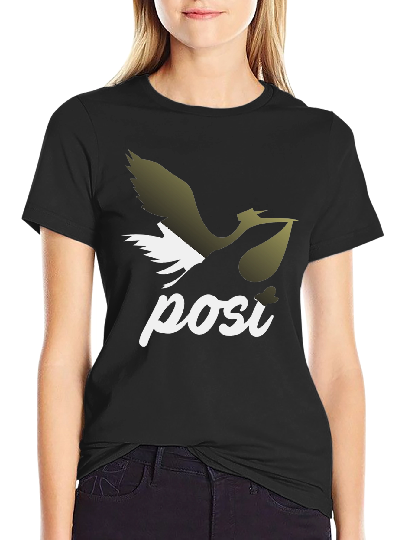 Stork Posi Graphic Print Black T-Shirt
