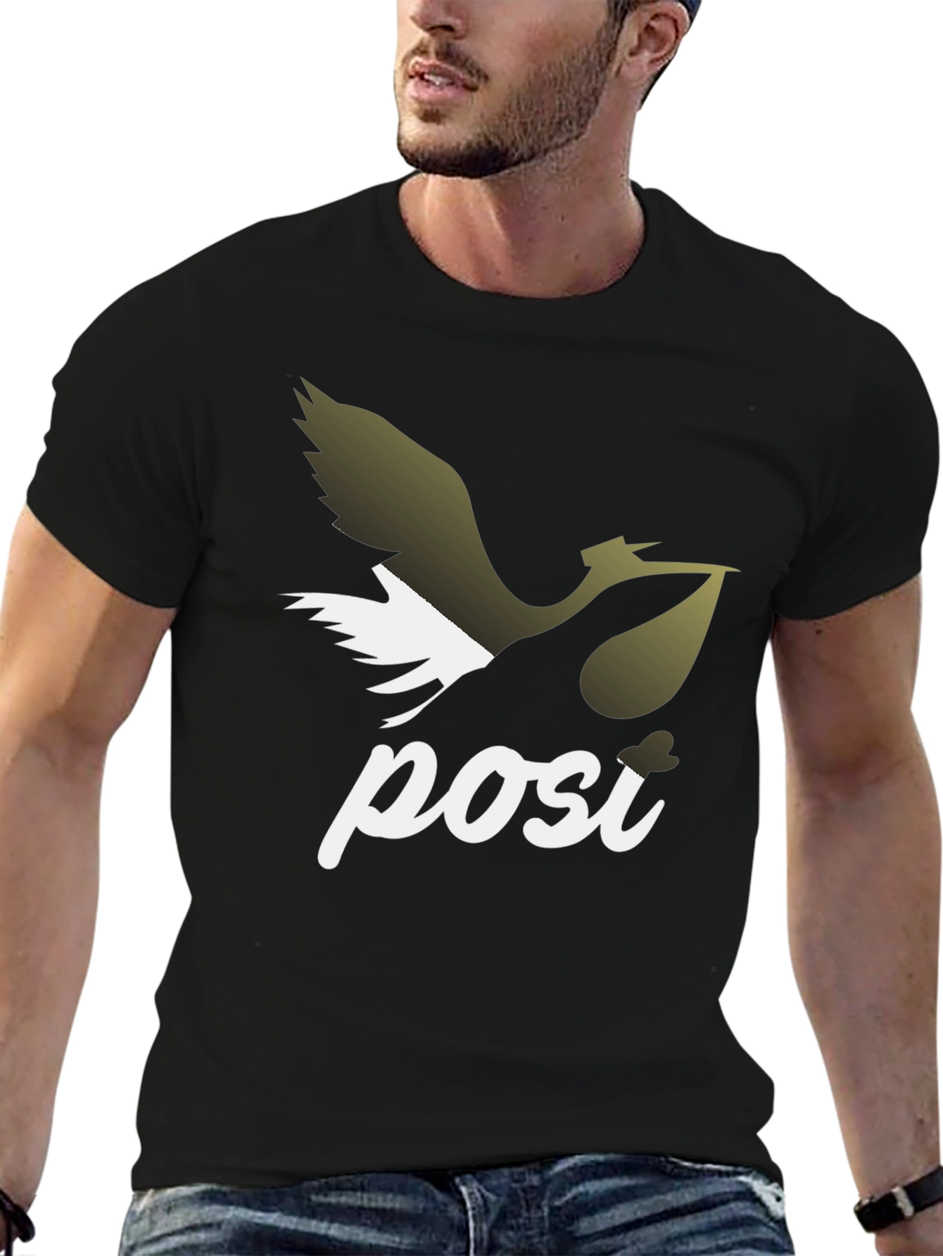 Stork Posi Graphic Print Black T-Shirt