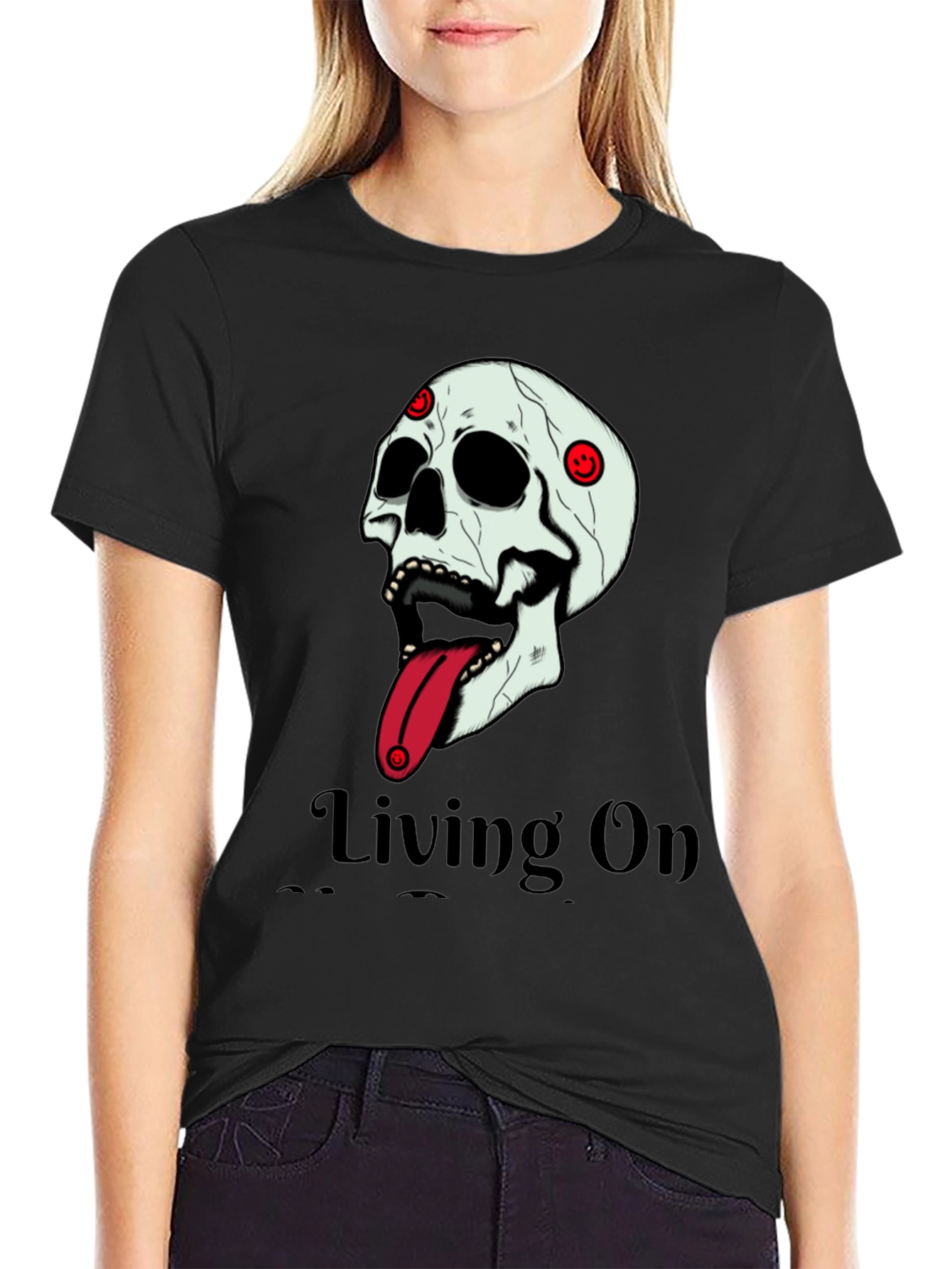 Living On T-Shirt: Skull Tongue Graphic Tee