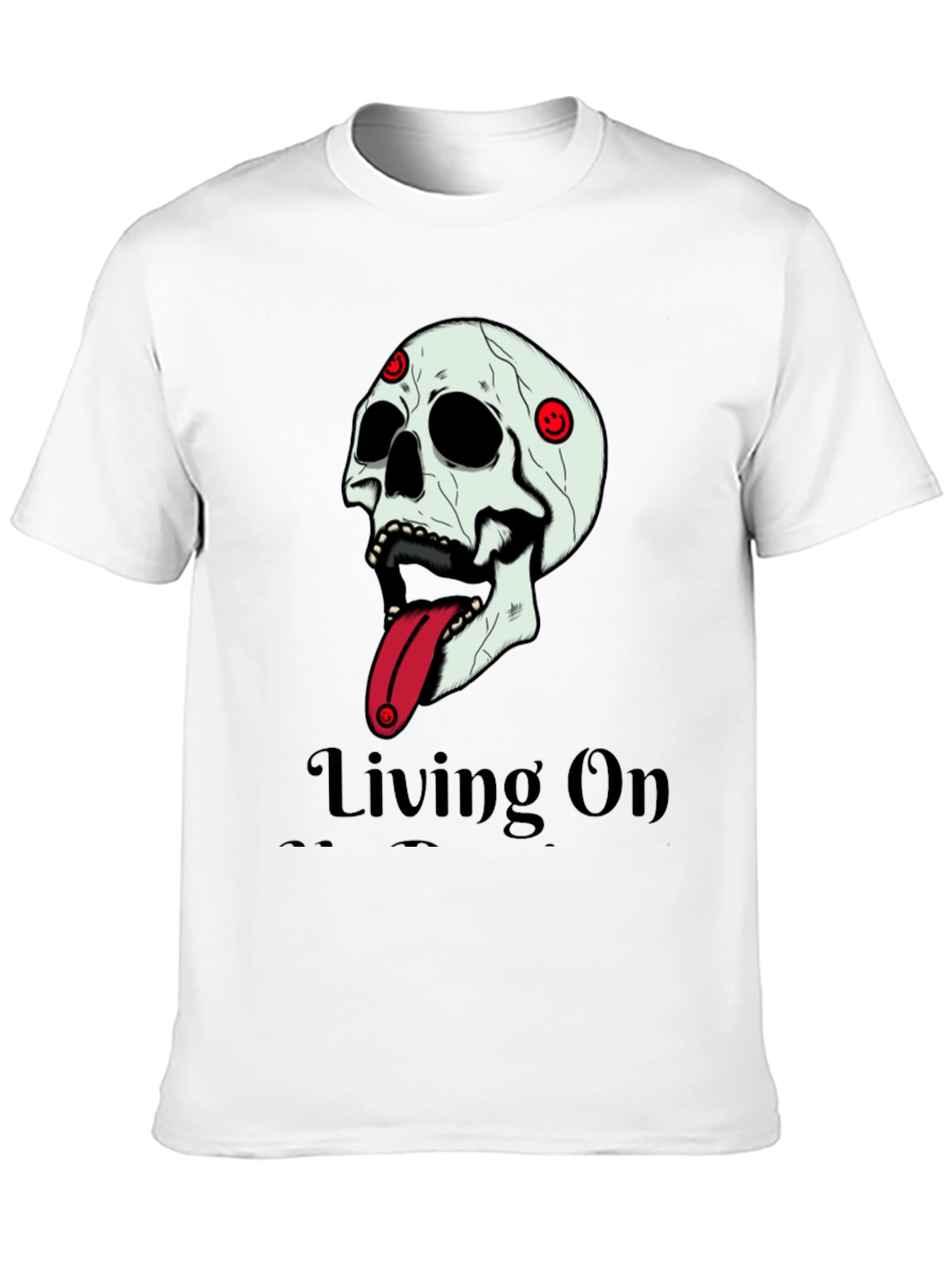 Living On T-Shirt: Skull Tongue Graphic Tee