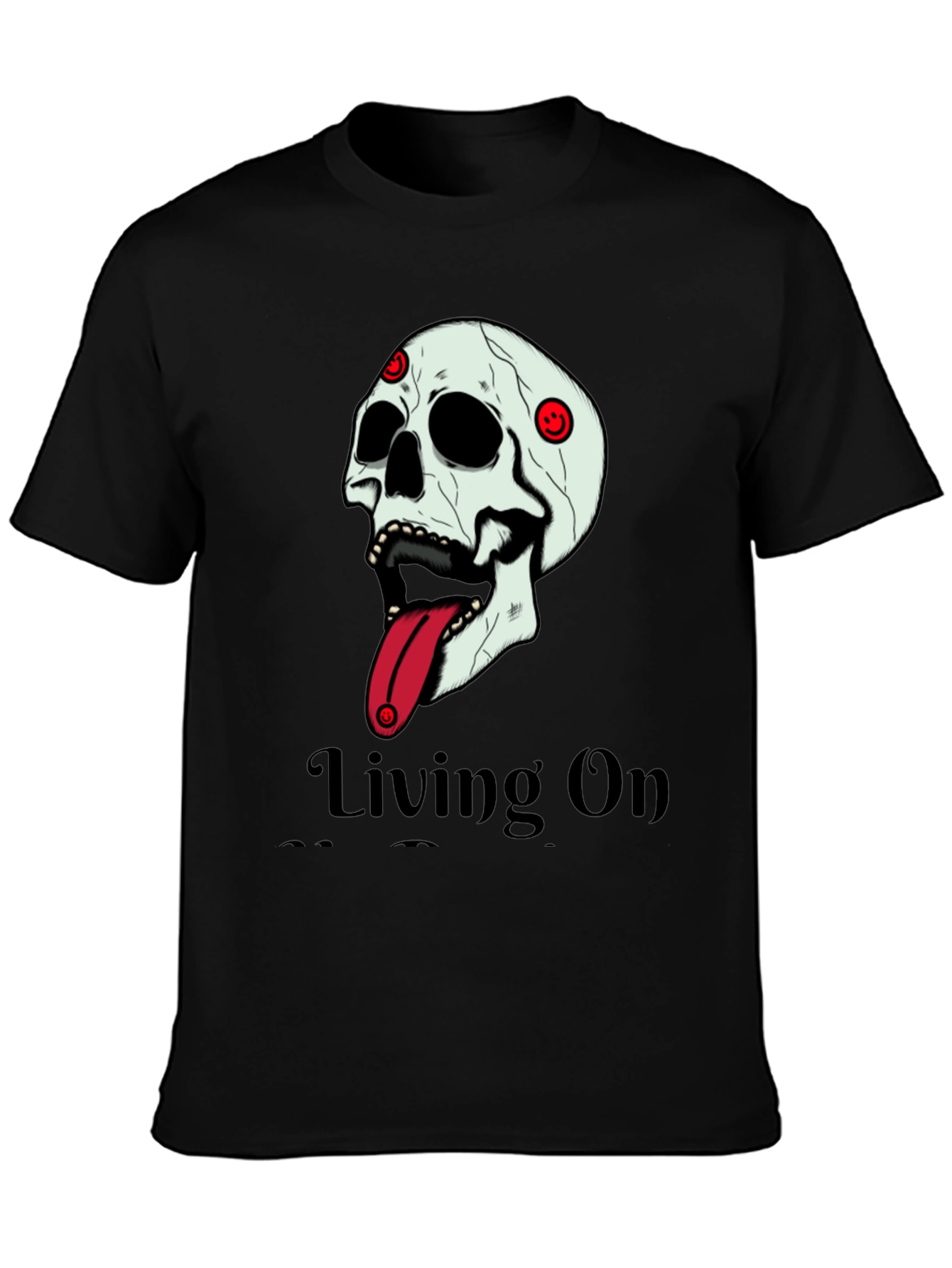 Living On T-Shirt: Skull Tongue Graphic Tee