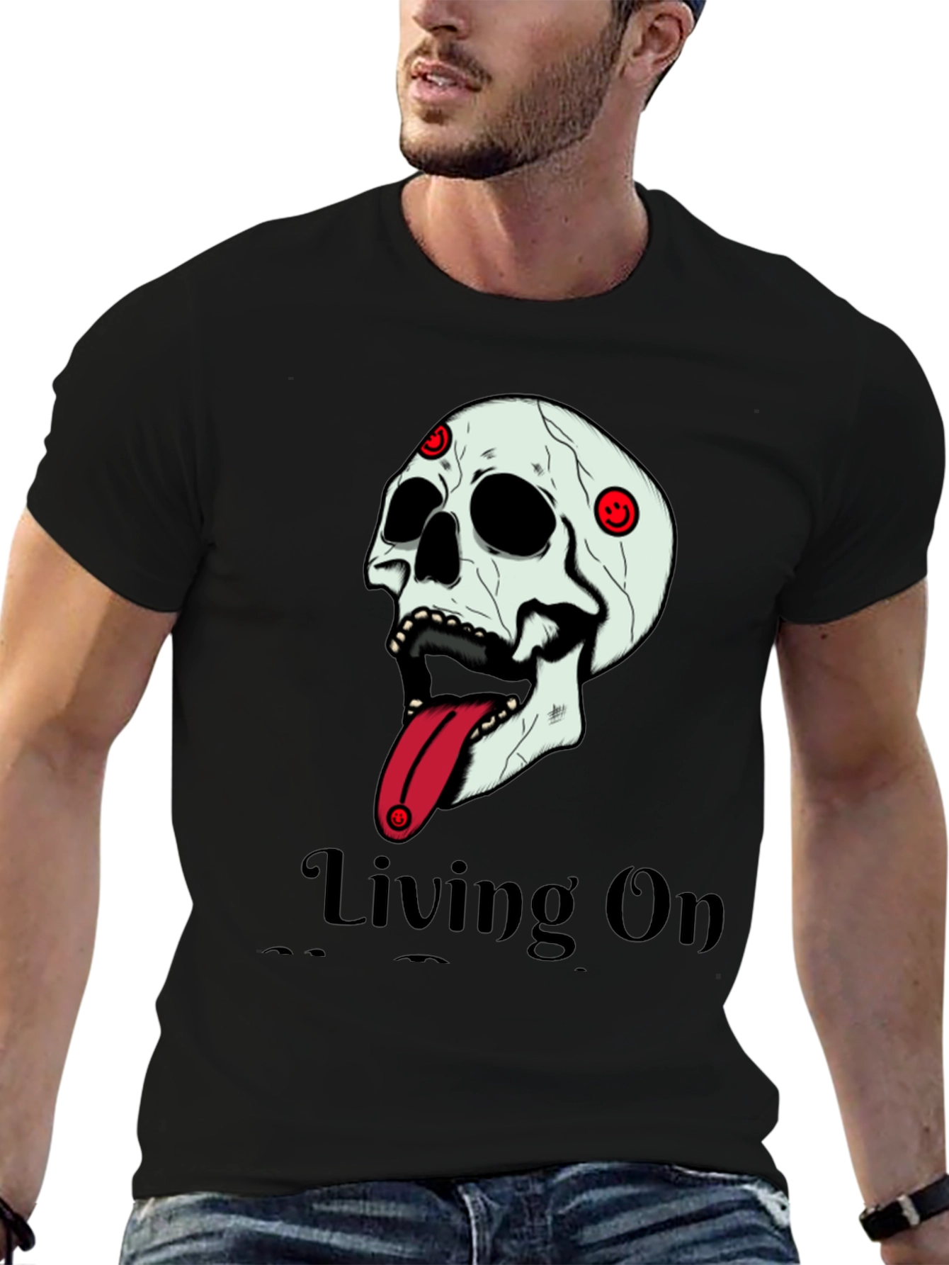 Living On T-Shirt: Skull Tongue Graphic Tee