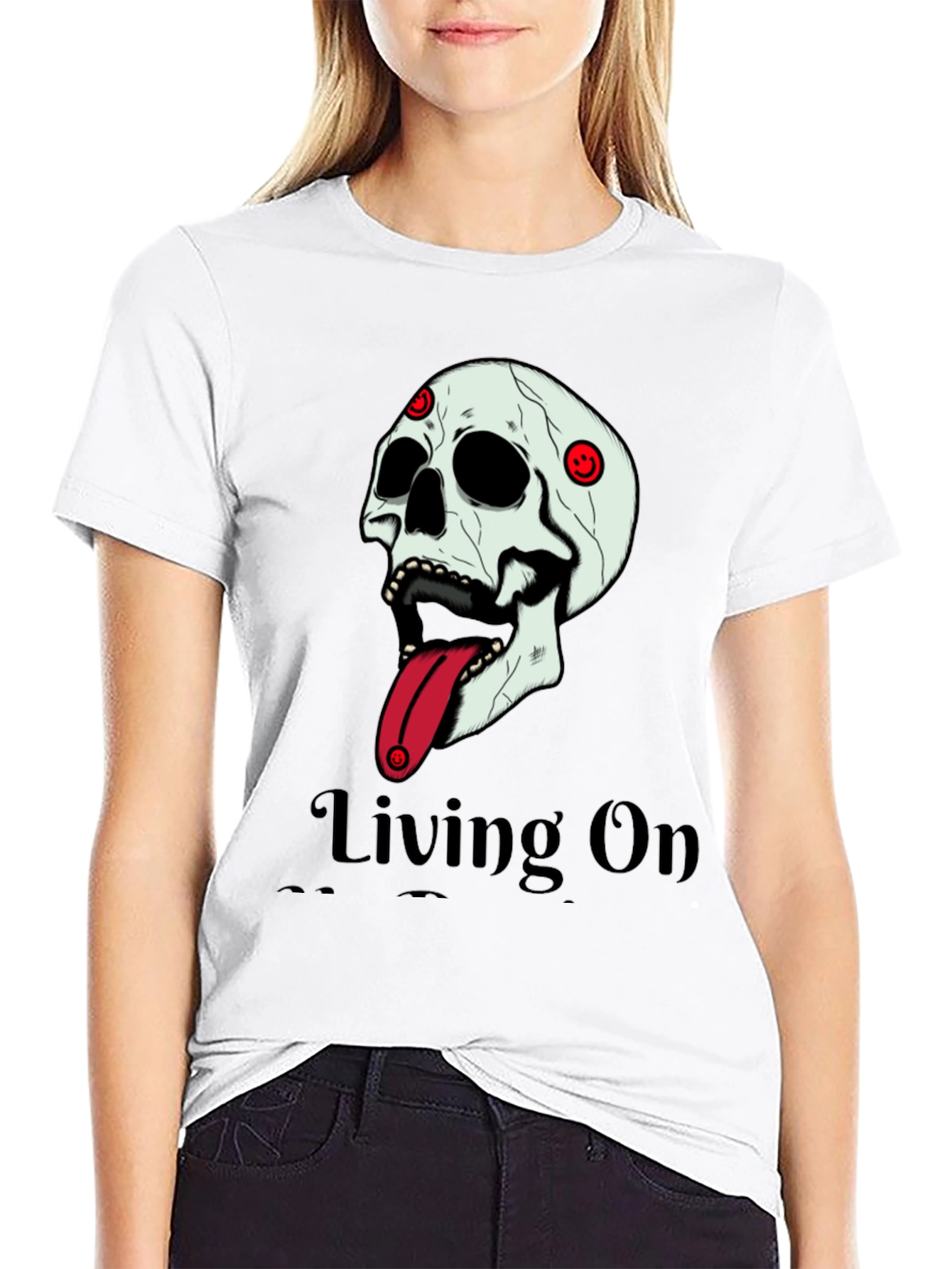 Living On T-Shirt: Skull Tongue Graphic Tee