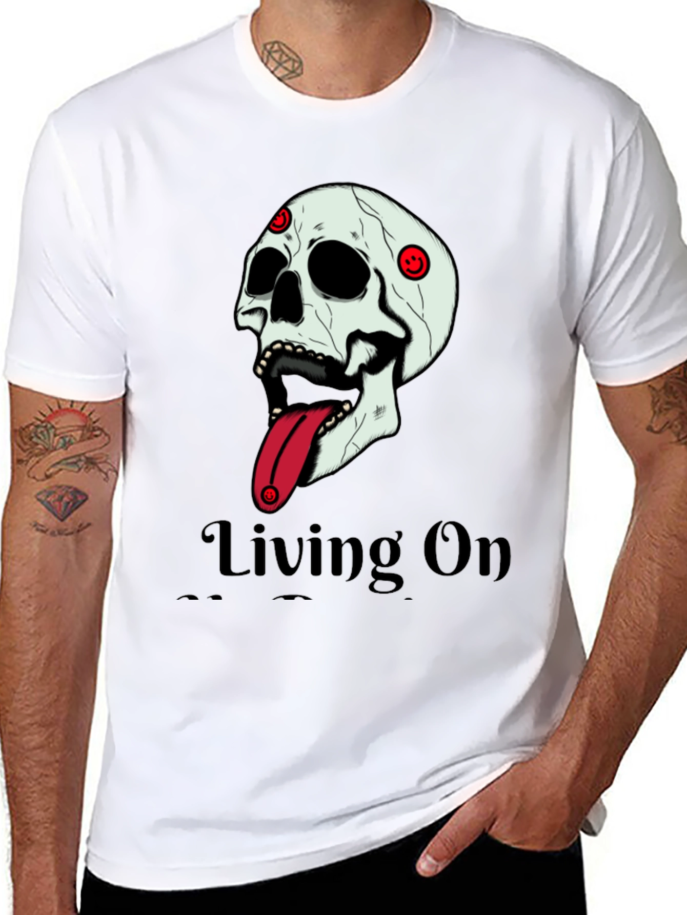 Living On T-Shirt: Skull Tongue Graphic Tee
