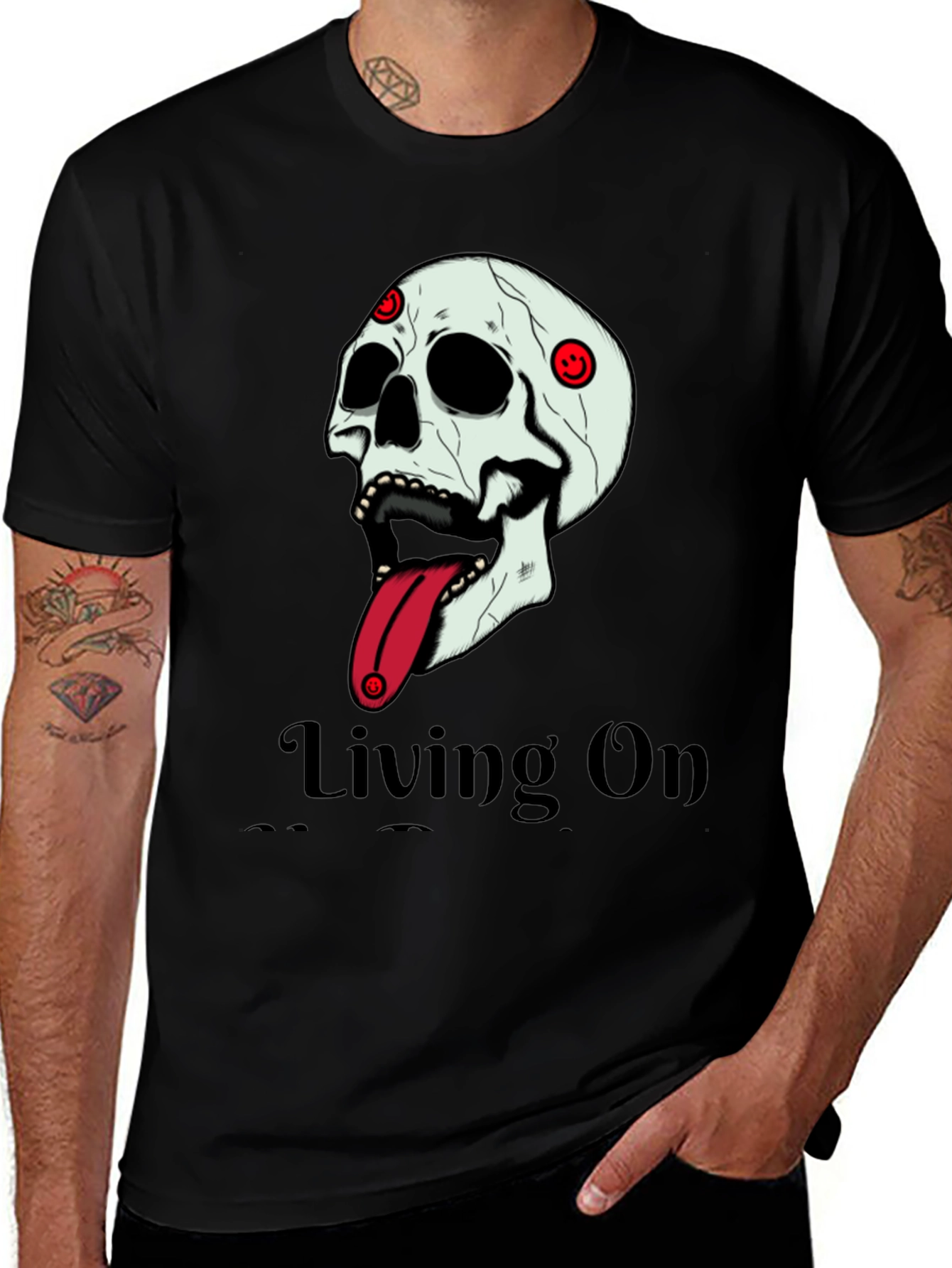 Living On T-Shirt: Skull Tongue Graphic Tee