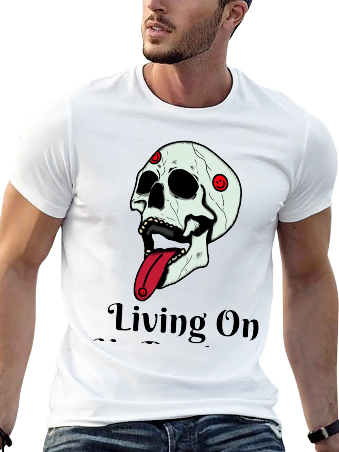 Living On T-Shirt: Skull Tongue Graphic Tee