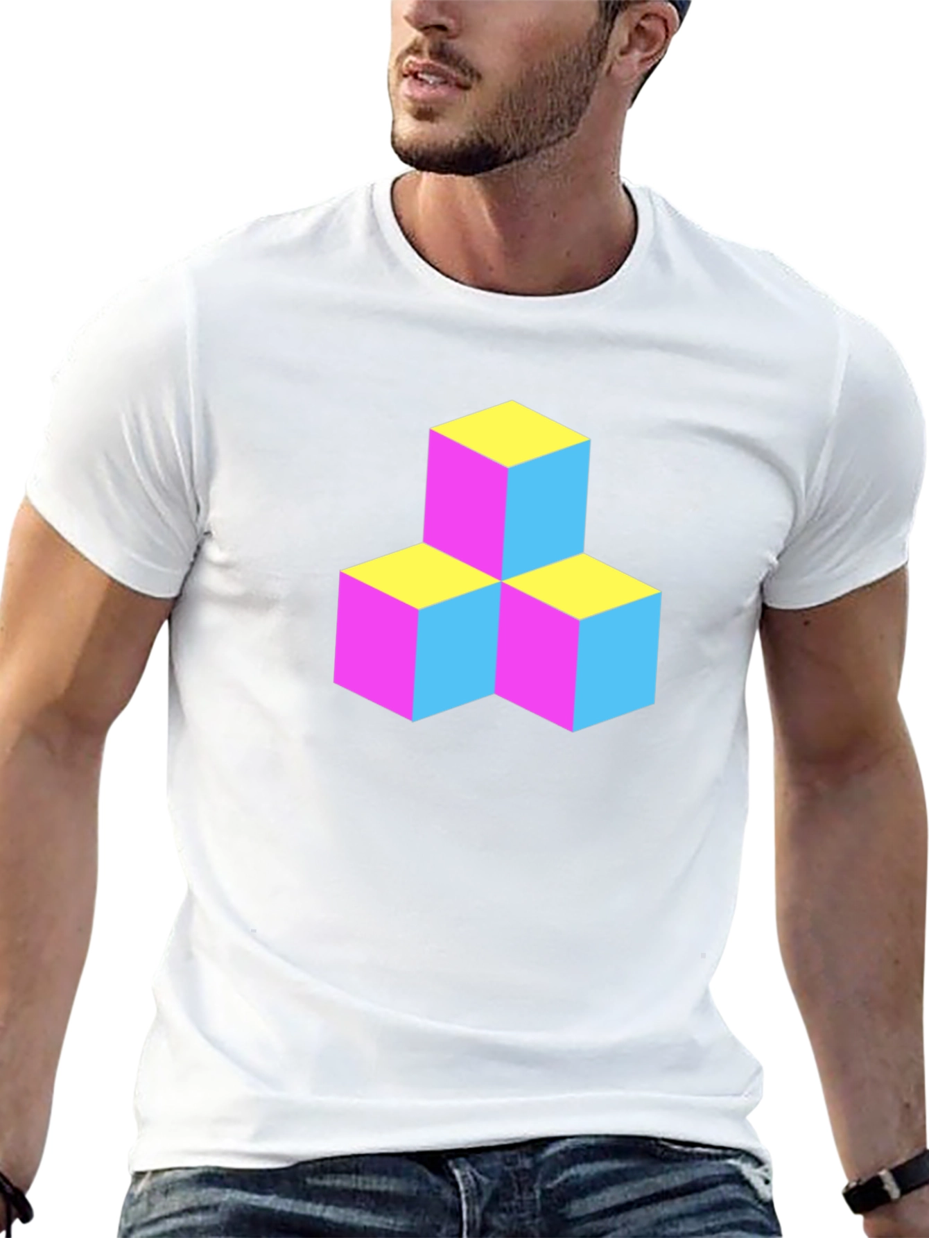 Geometric 3D Cube Graphic Tee - Black