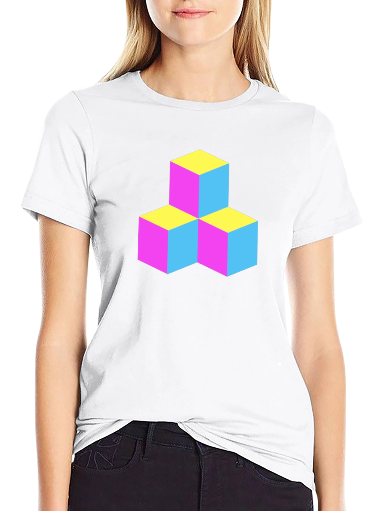 Geometric 3D Cube Graphic Tee - Black