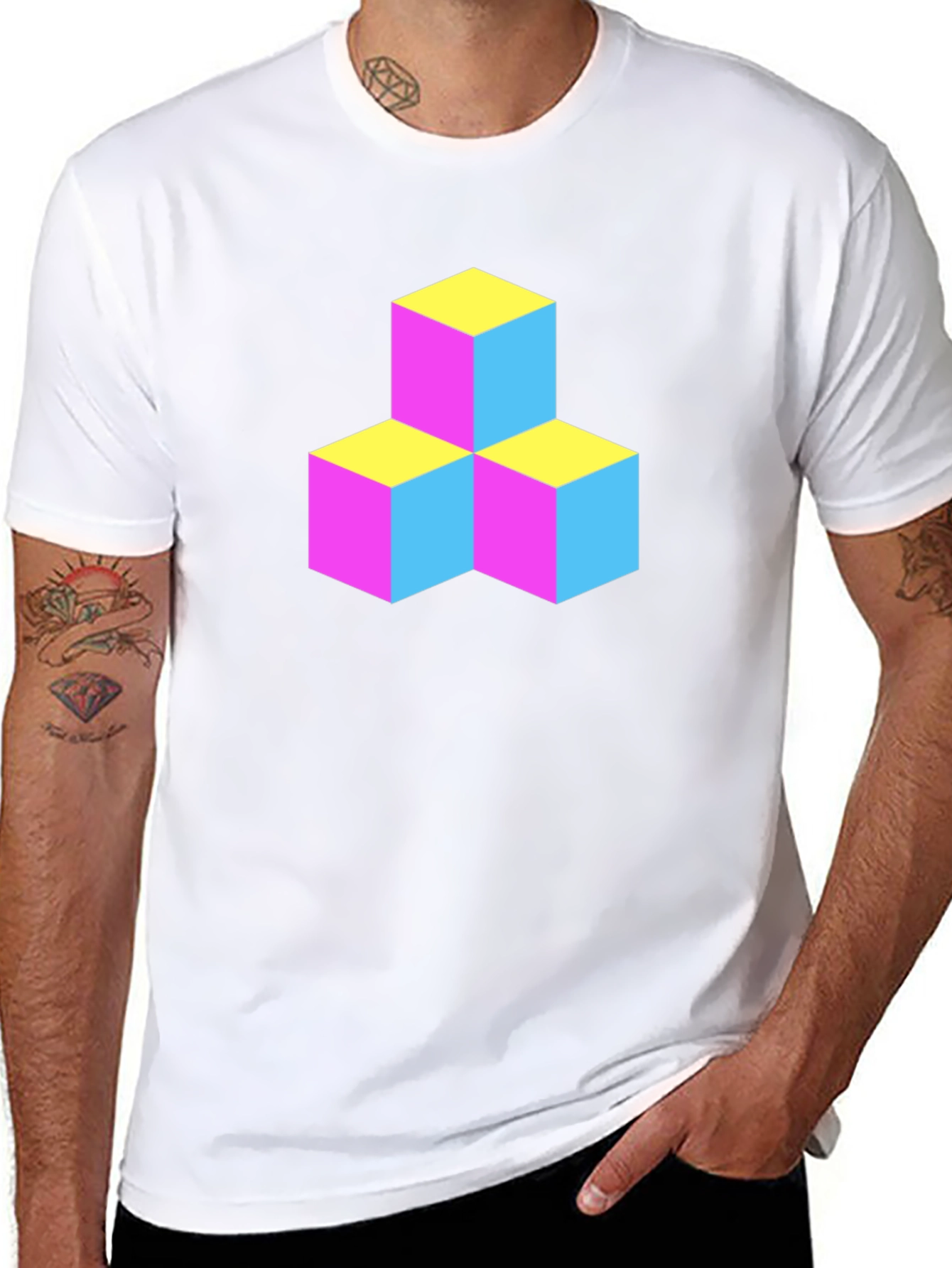Geometric 3D Cube Graphic Tee - Black