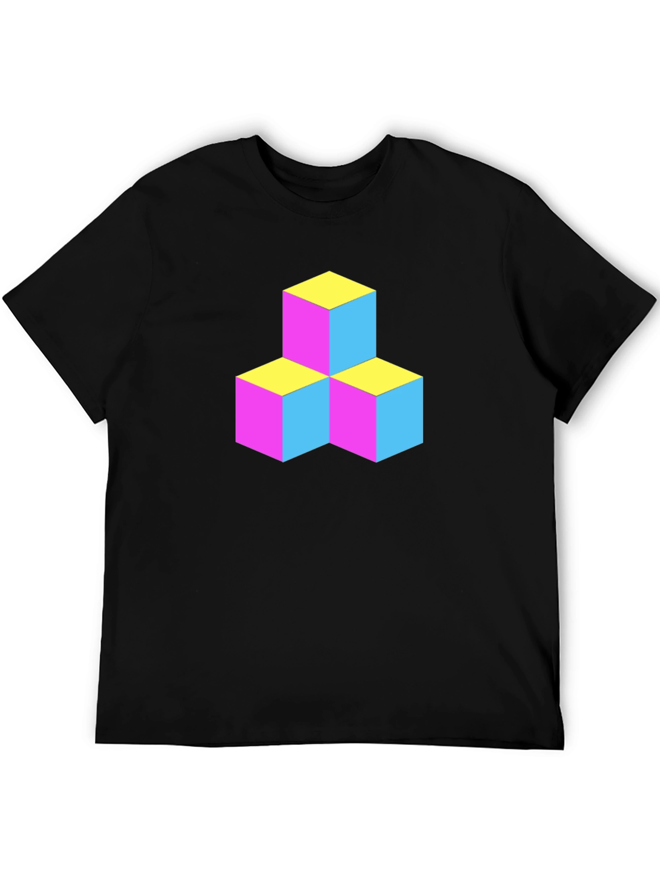 Geometric 3D Cube Graphic Tee - Black