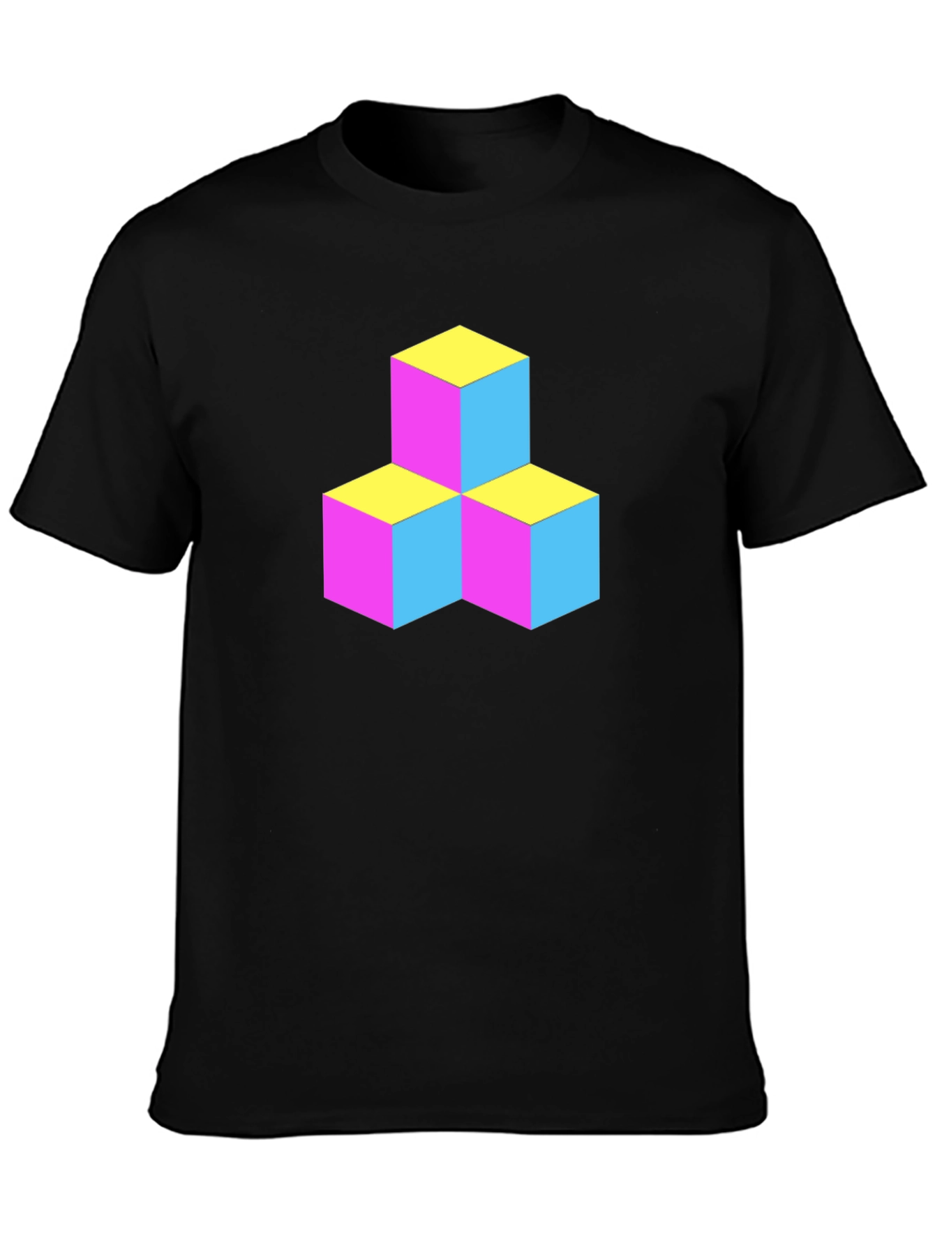 Geometric 3D Cube Graphic Tee - Black