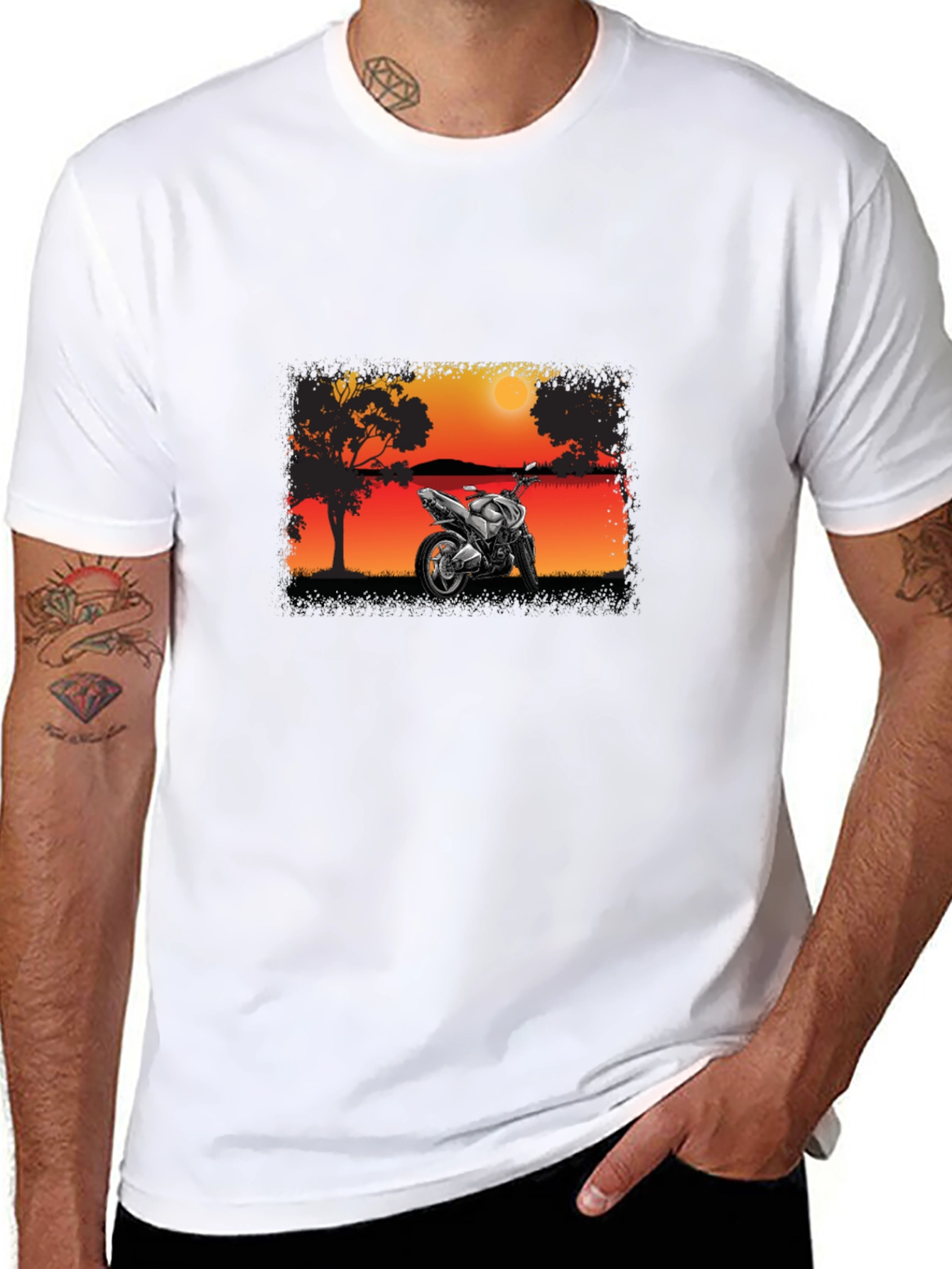 Motorcycle Sunset Graphic T-Shirt - Ride in Style