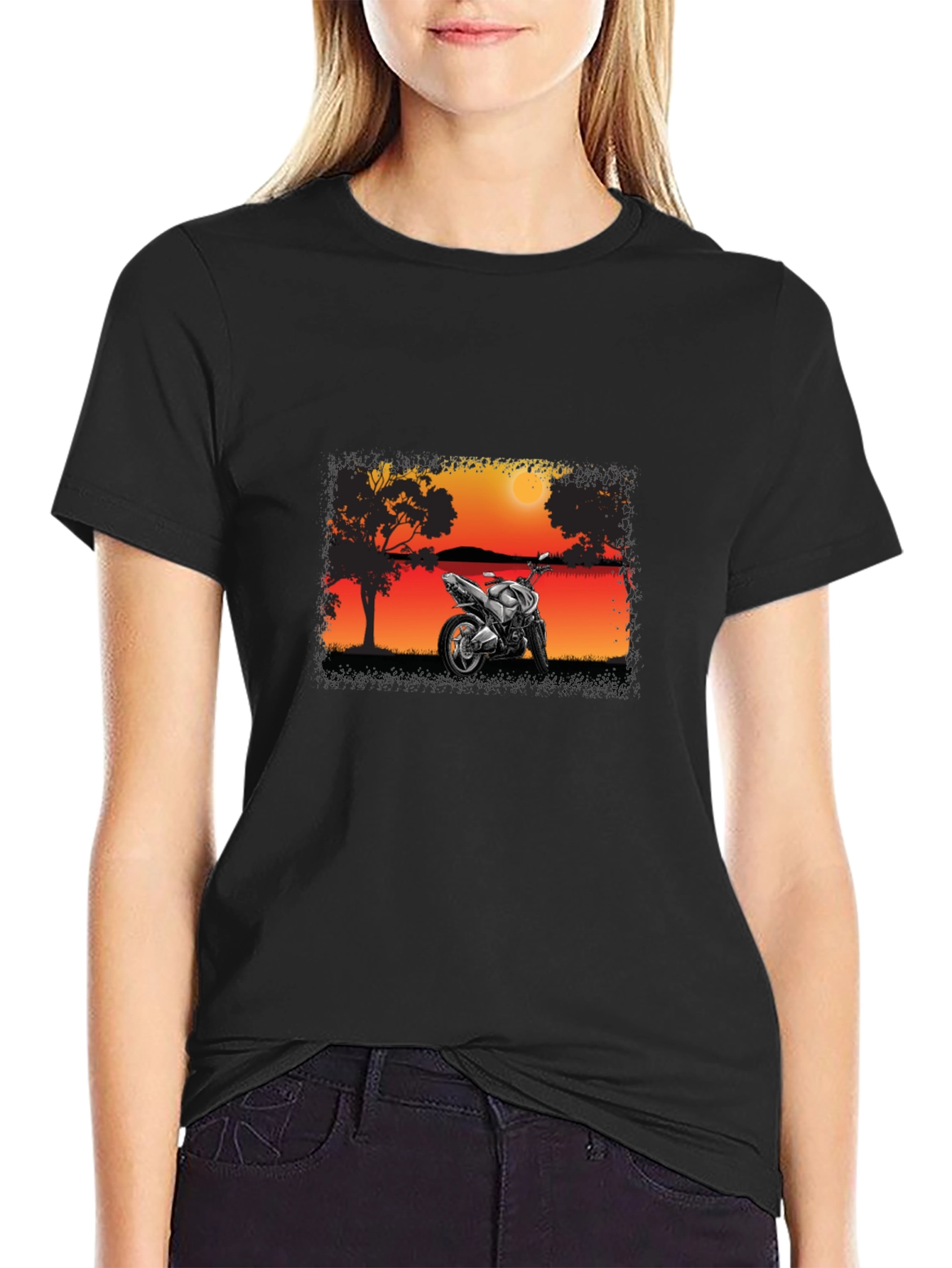 Motorcycle Sunset Graphic T-Shirt - Ride in Style