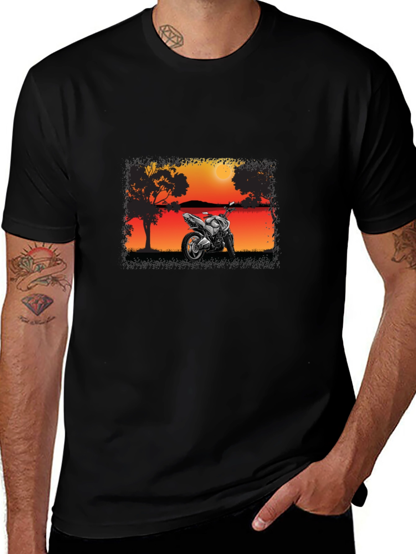 Motorcycle Sunset Graphic T-Shirt - Ride in Style