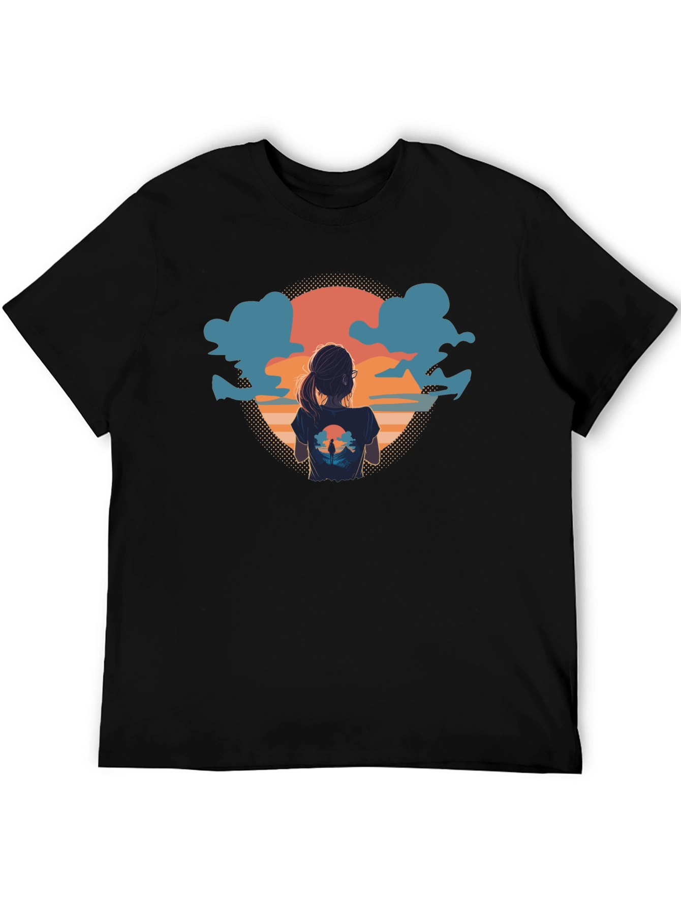 Sunset View Graphic Tee - Soft Black Cotton