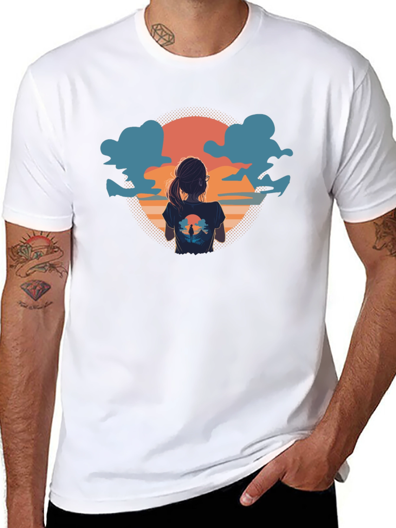 Sunset View Graphic Tee - Soft Black Cotton