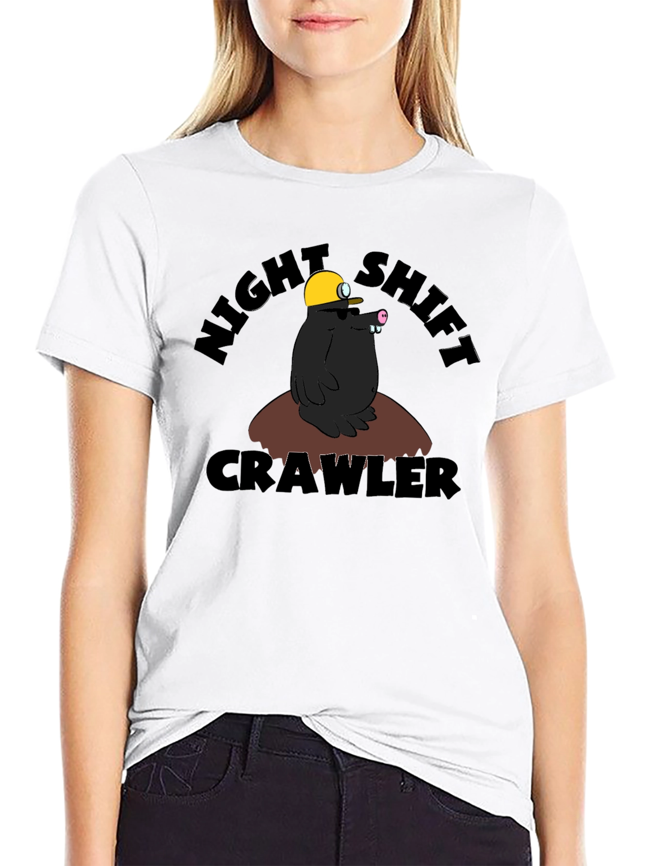 Night Shift Crawler T-Shirt Funny Mole Cartoon Tee