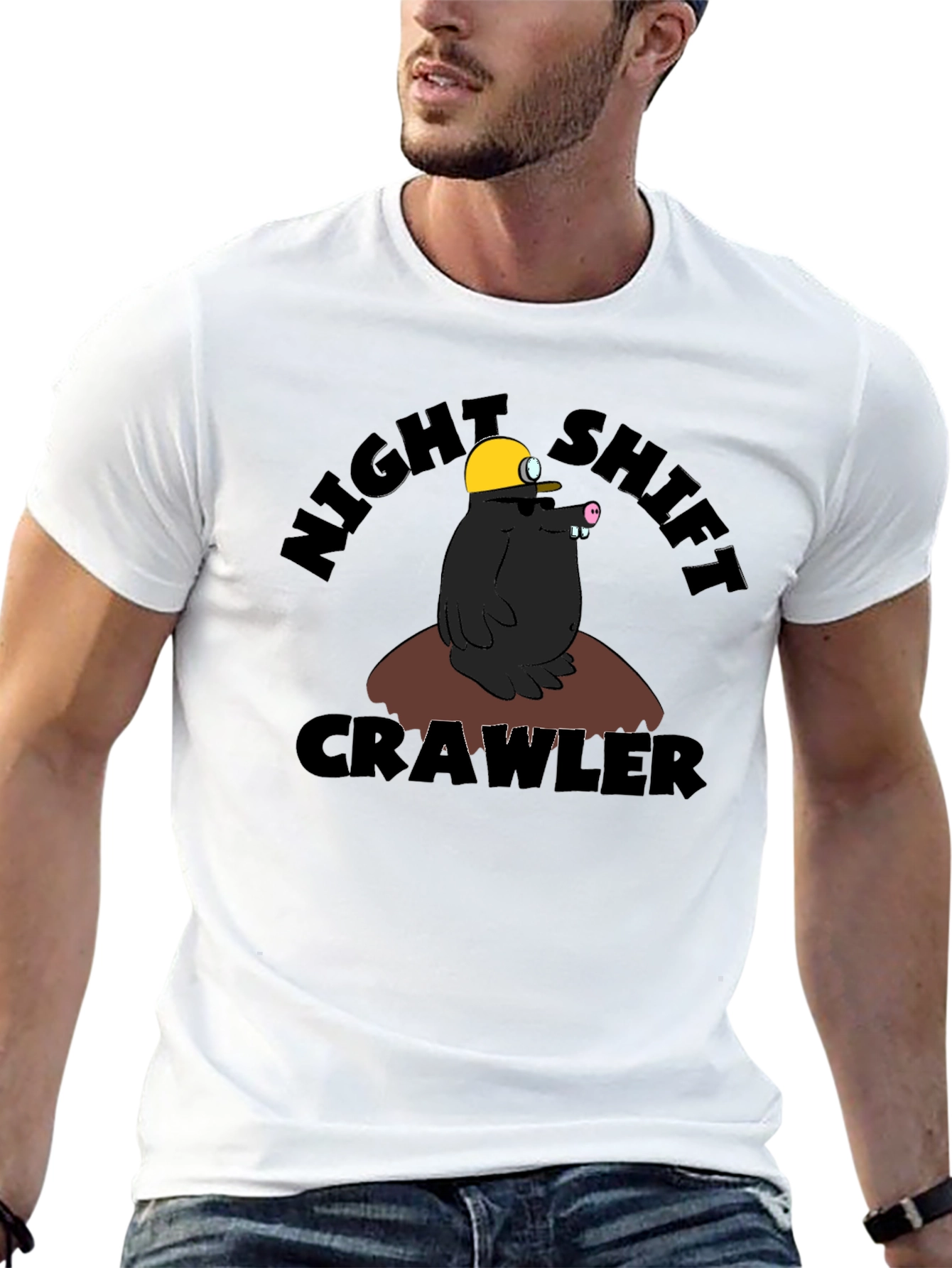 Night Shift Crawler T-Shirt Funny Mole Cartoon Tee