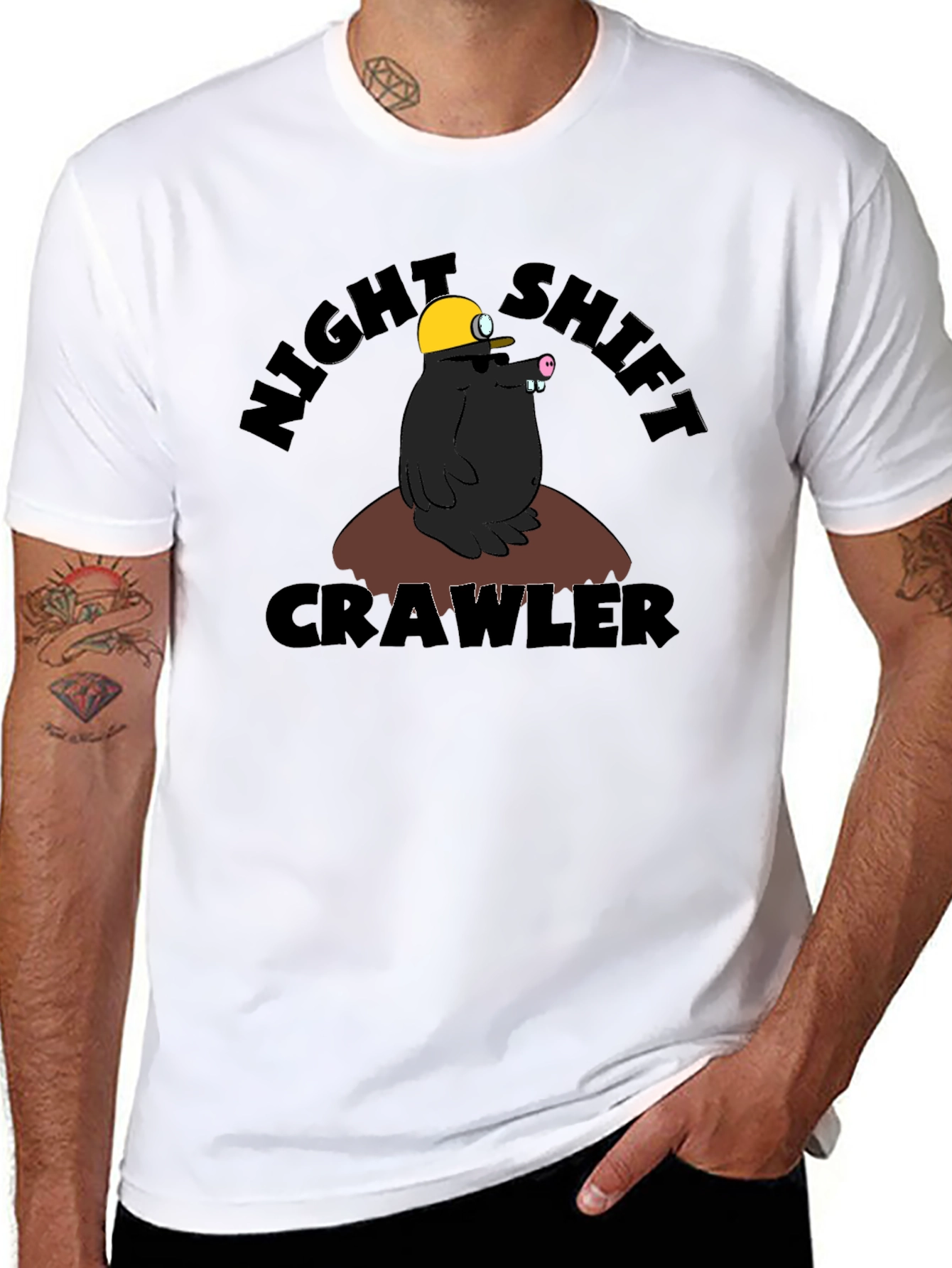 Night Shift Crawler T-Shirt Funny Mole Cartoon Tee