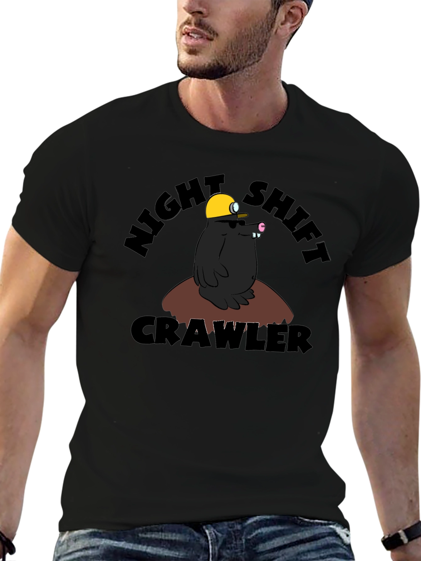 Night Shift Crawler T-Shirt Funny Mole Cartoon Tee