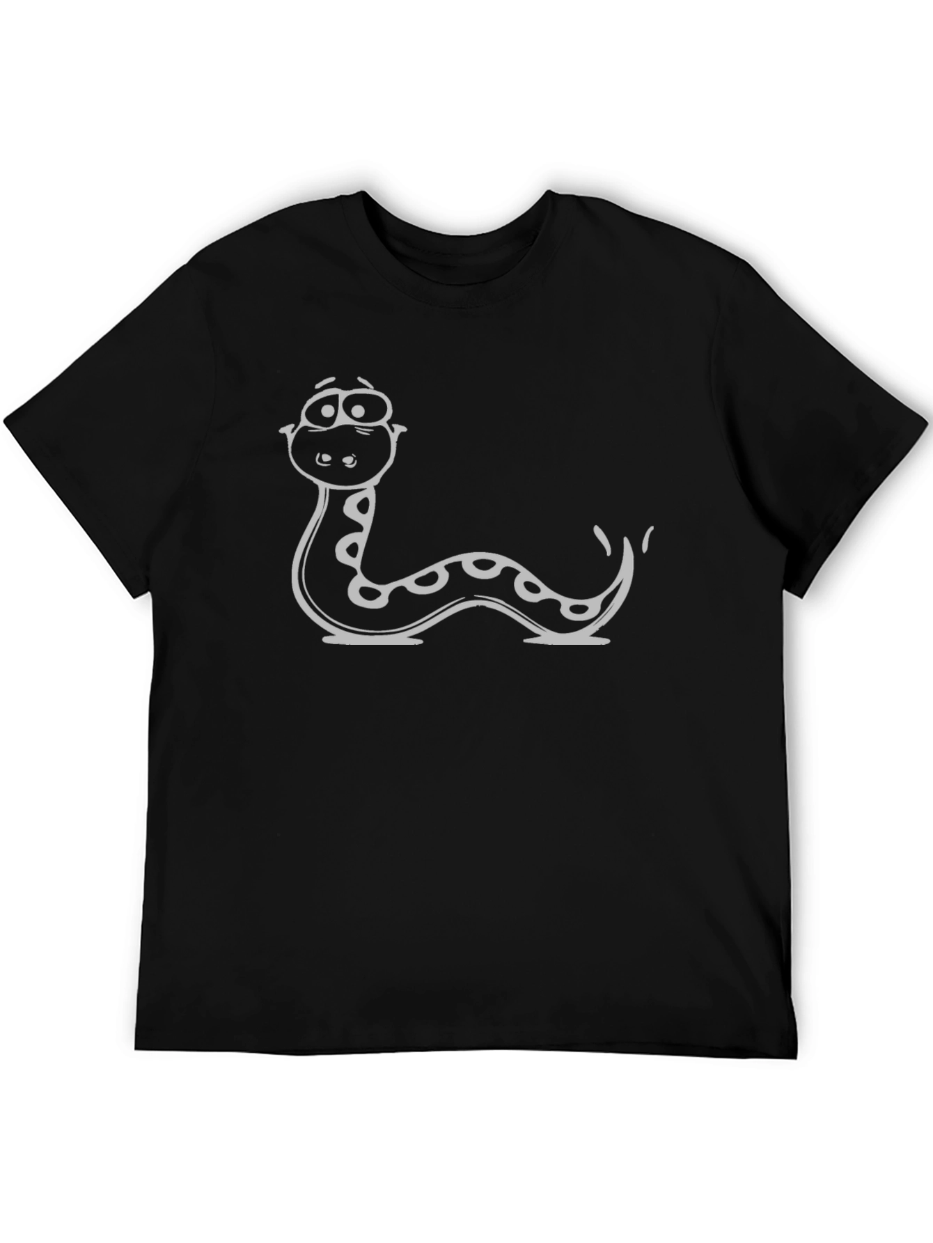 Cartoon Snake Graphic Tee - Black Cotton T-Shirt