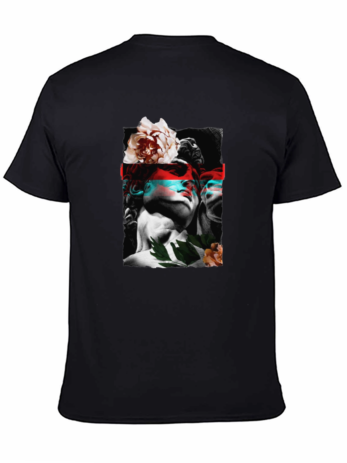 Statue & Floral Graphic Print Black T-Shirt