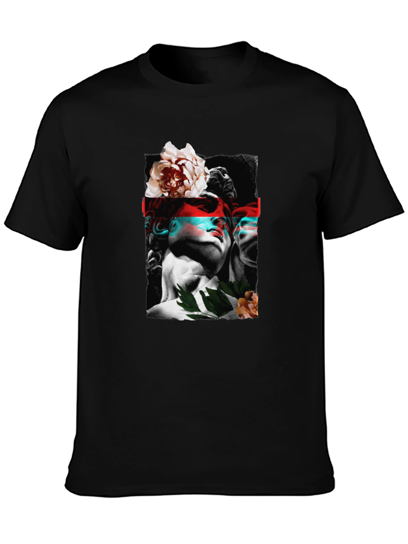 Statue & Floral Graphic Print Black T-Shirt