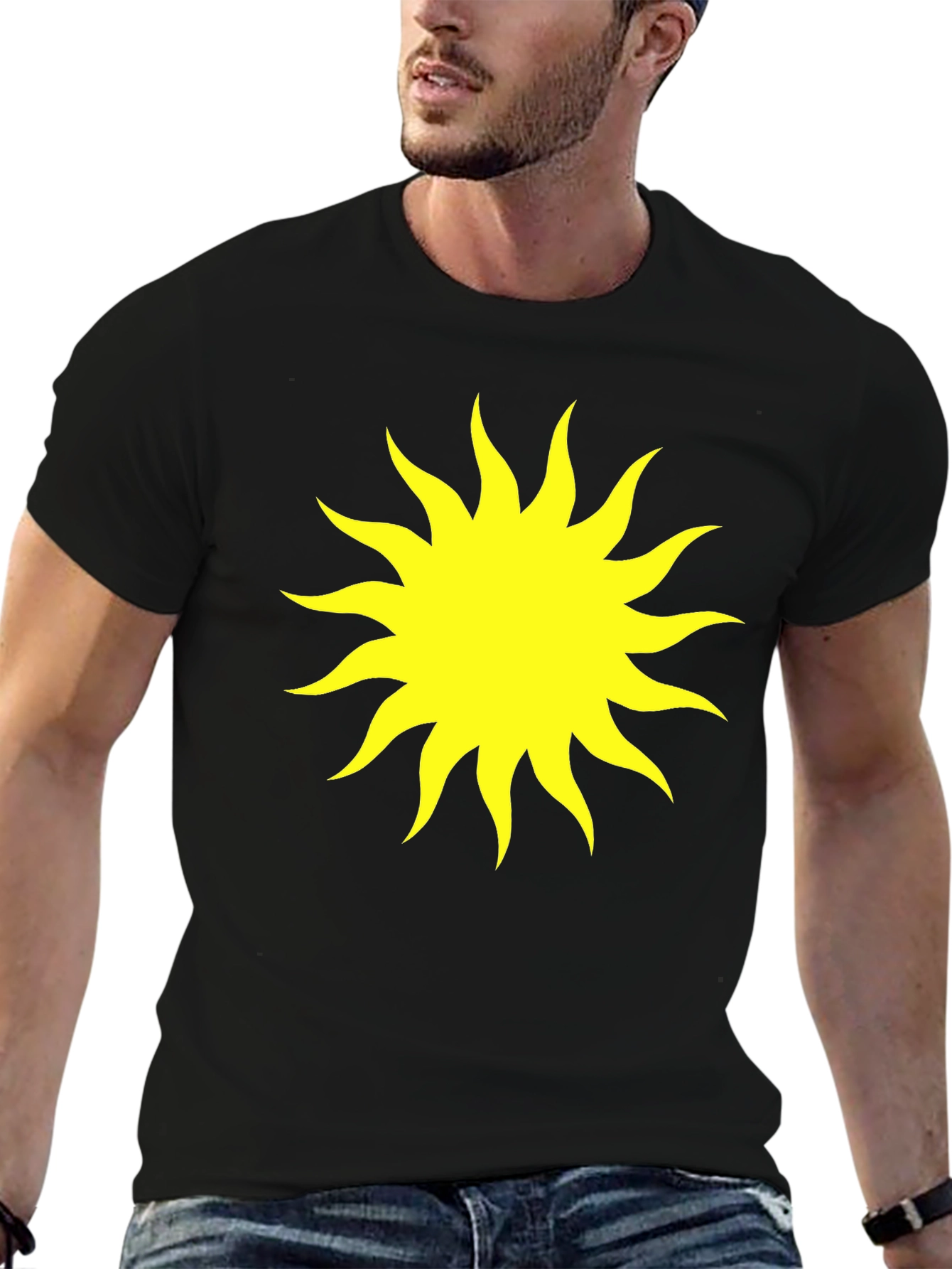 Black T-Shirt with Yellow Sun Graphic