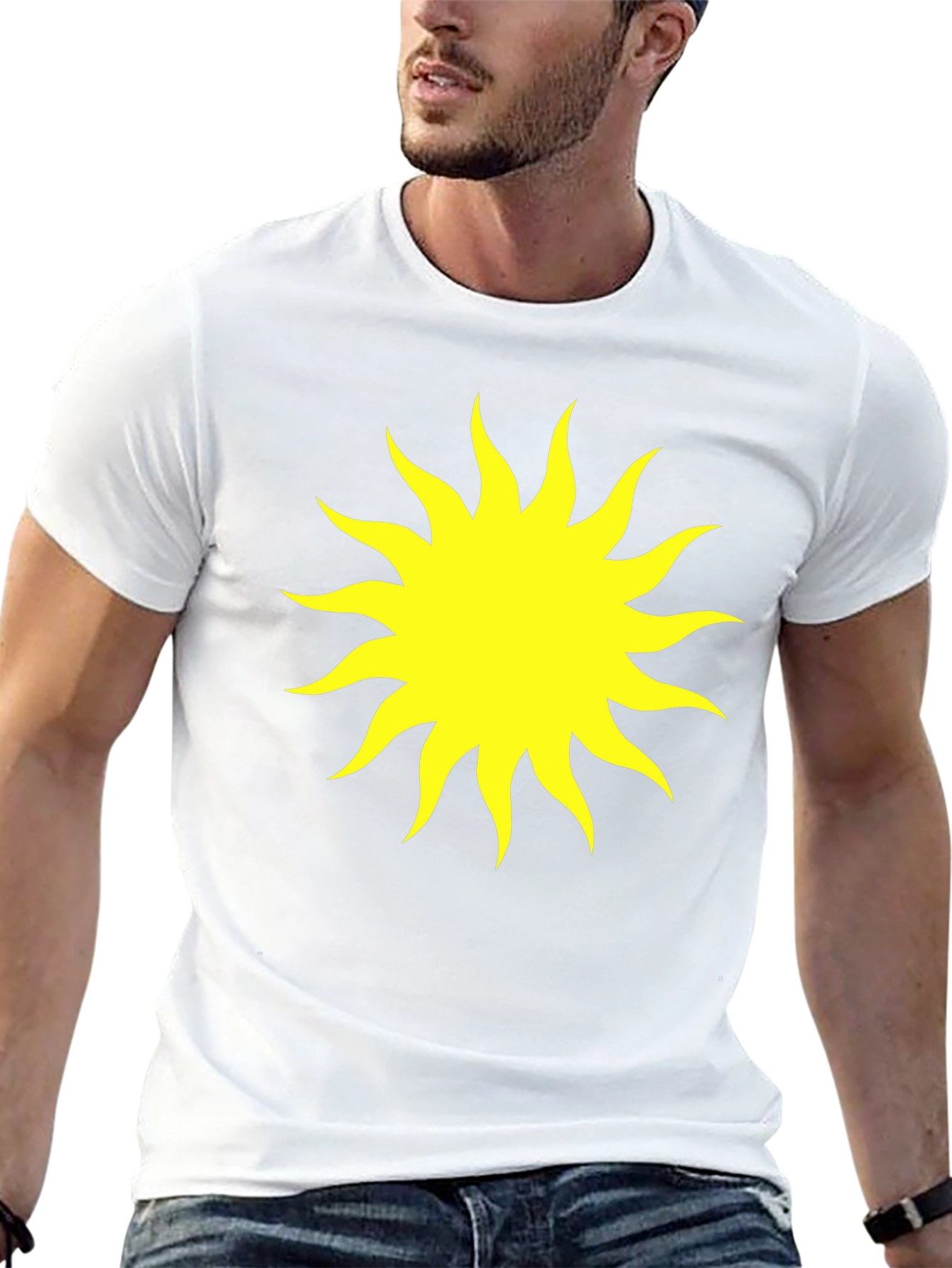 Black T-Shirt with Yellow Sun Graphic