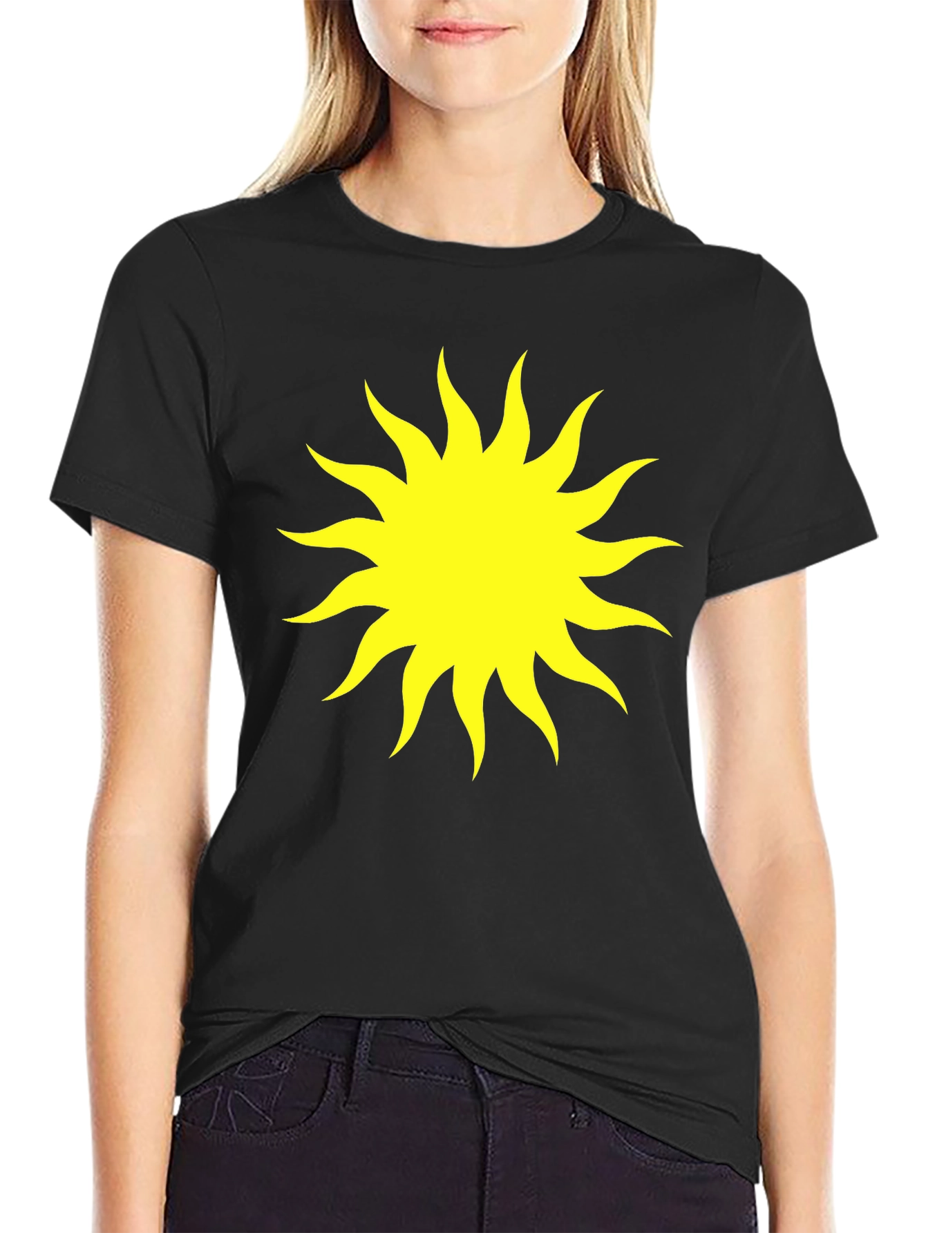 Black T-Shirt with Yellow Sun Graphic