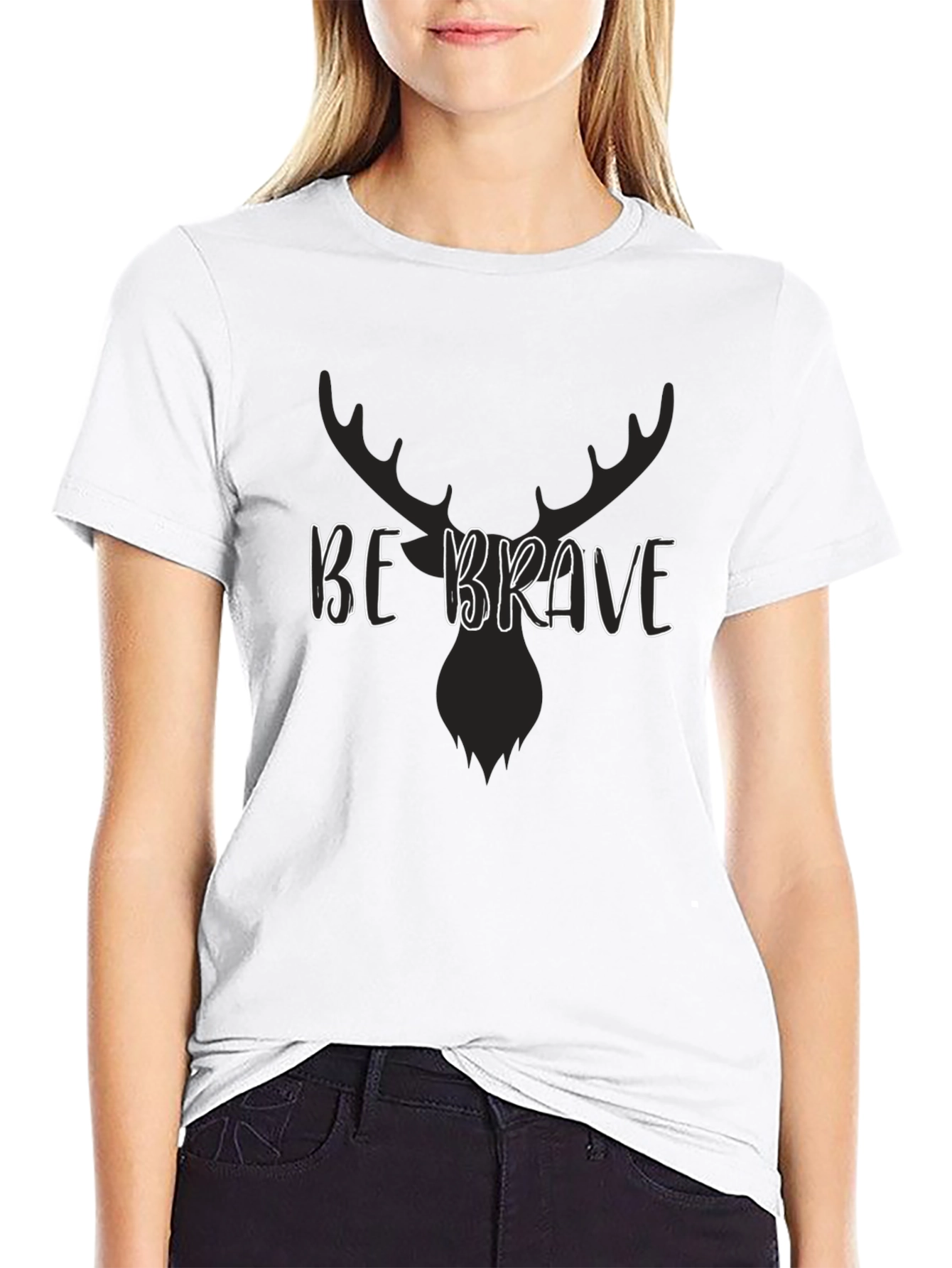 Be Brave Moose Graphic Tee - Black Cotton T-Shirt