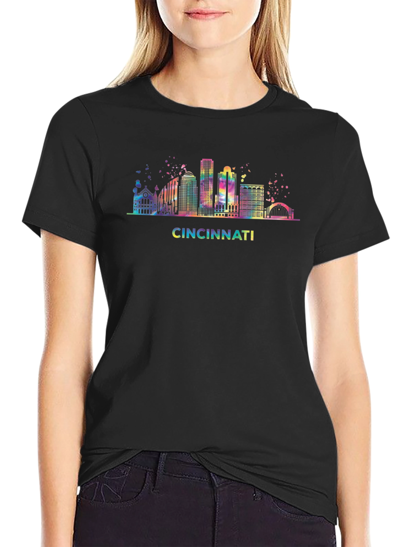 Cincinnati Skyline T-Shirt - Vibrant Rainbow Design