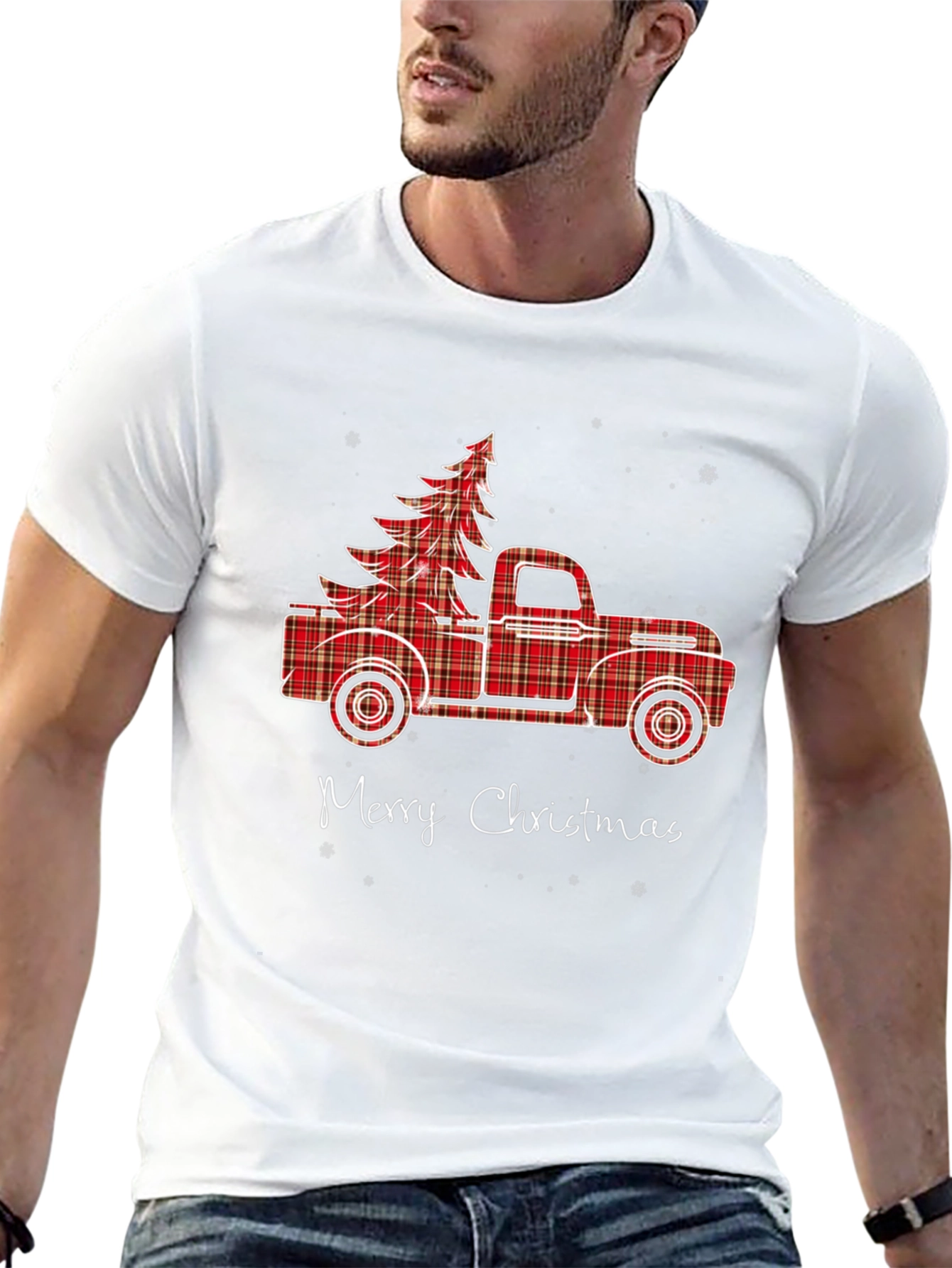 Merry Christmas Plaid Truck Graphic Tee