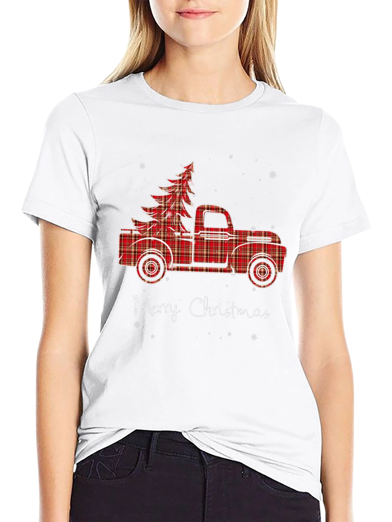 Merry Christmas Plaid Truck Graphic Tee