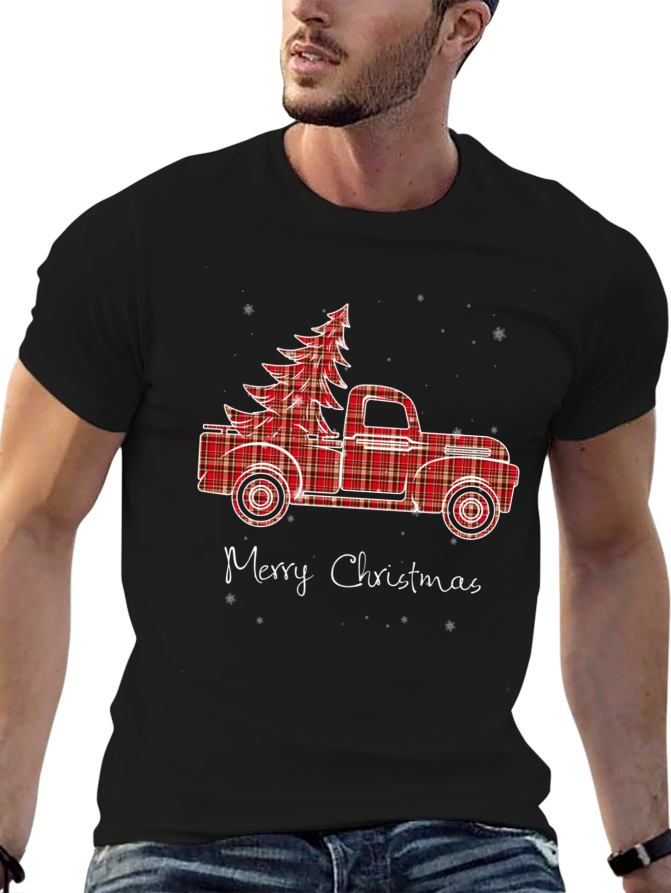 Merry Christmas Plaid Truck Graphic Tee