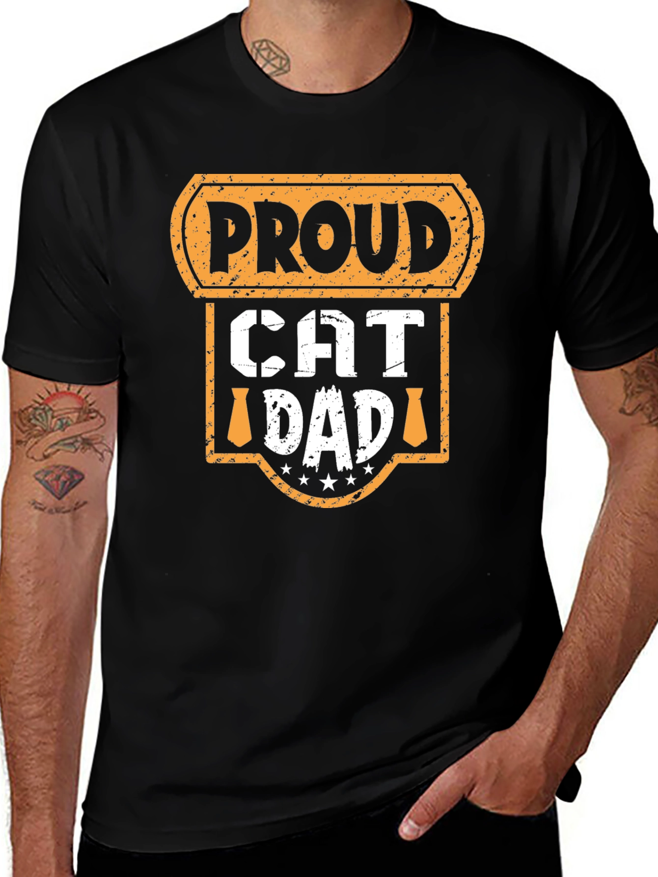 Proud Cat Dad Graphic Tee - Black Cotton T-Shirt