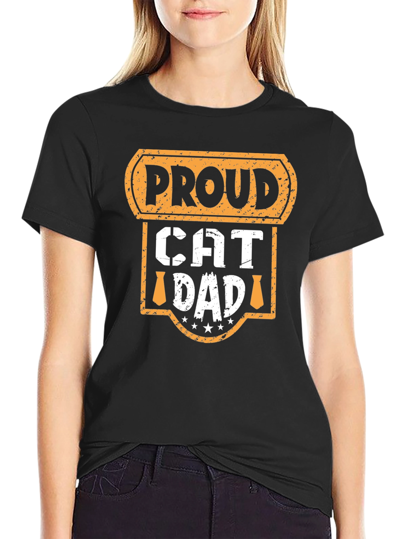 Proud Cat Dad Graphic Tee - Black Cotton T-Shirt