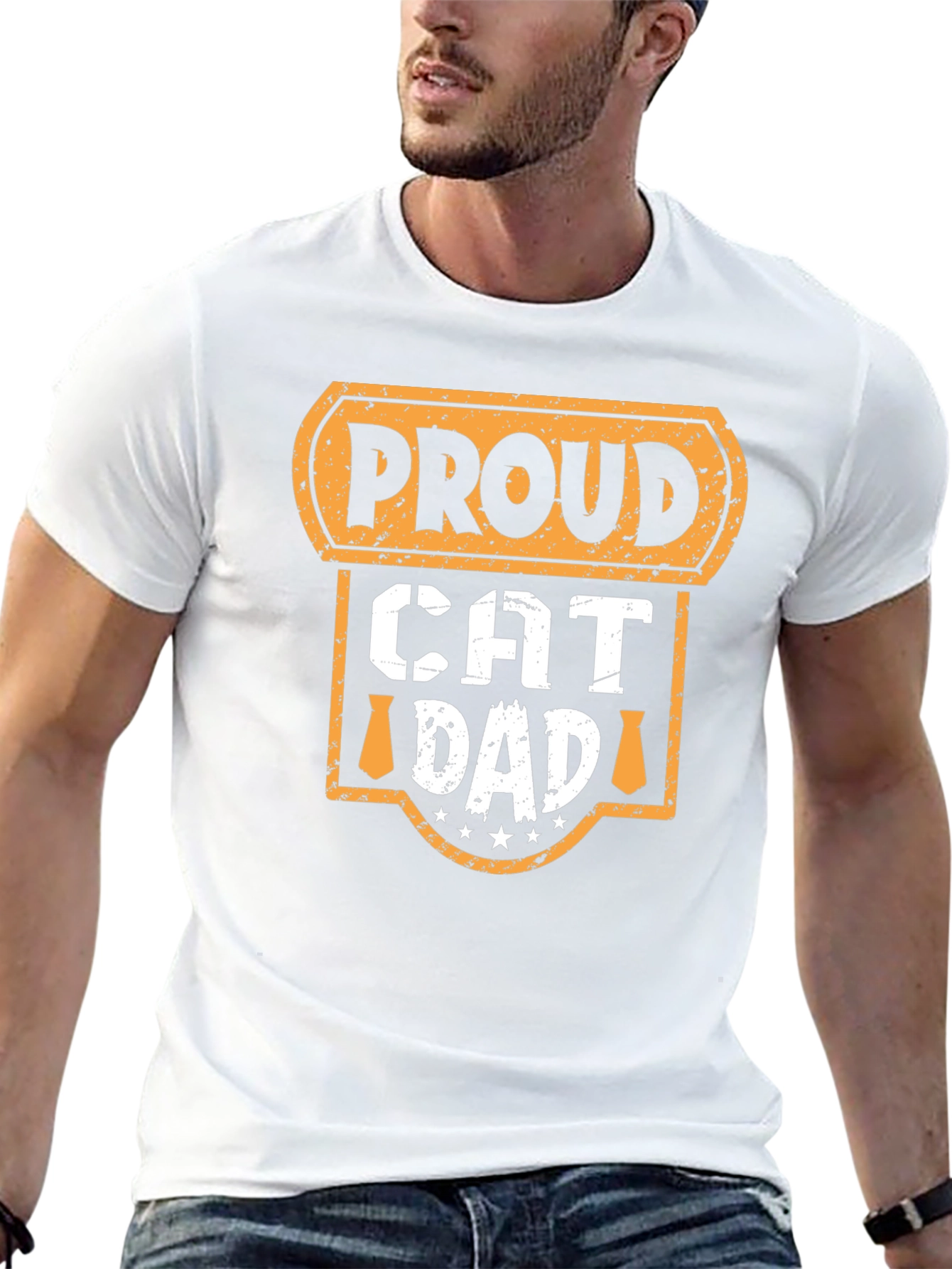 Proud Cat Dad Graphic Tee - Black Cotton T-Shirt
