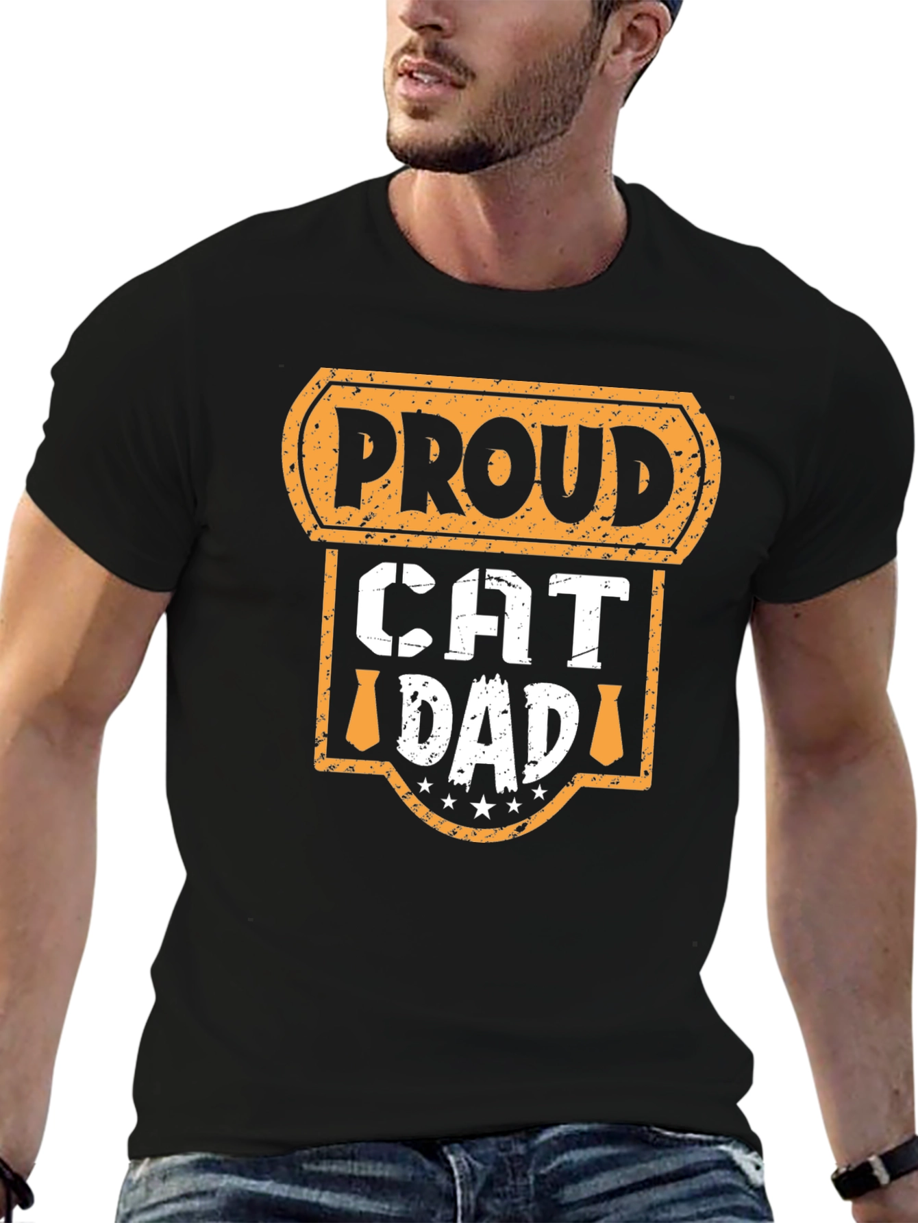 Proud Cat Dad Graphic Tee - Black Cotton T-Shirt