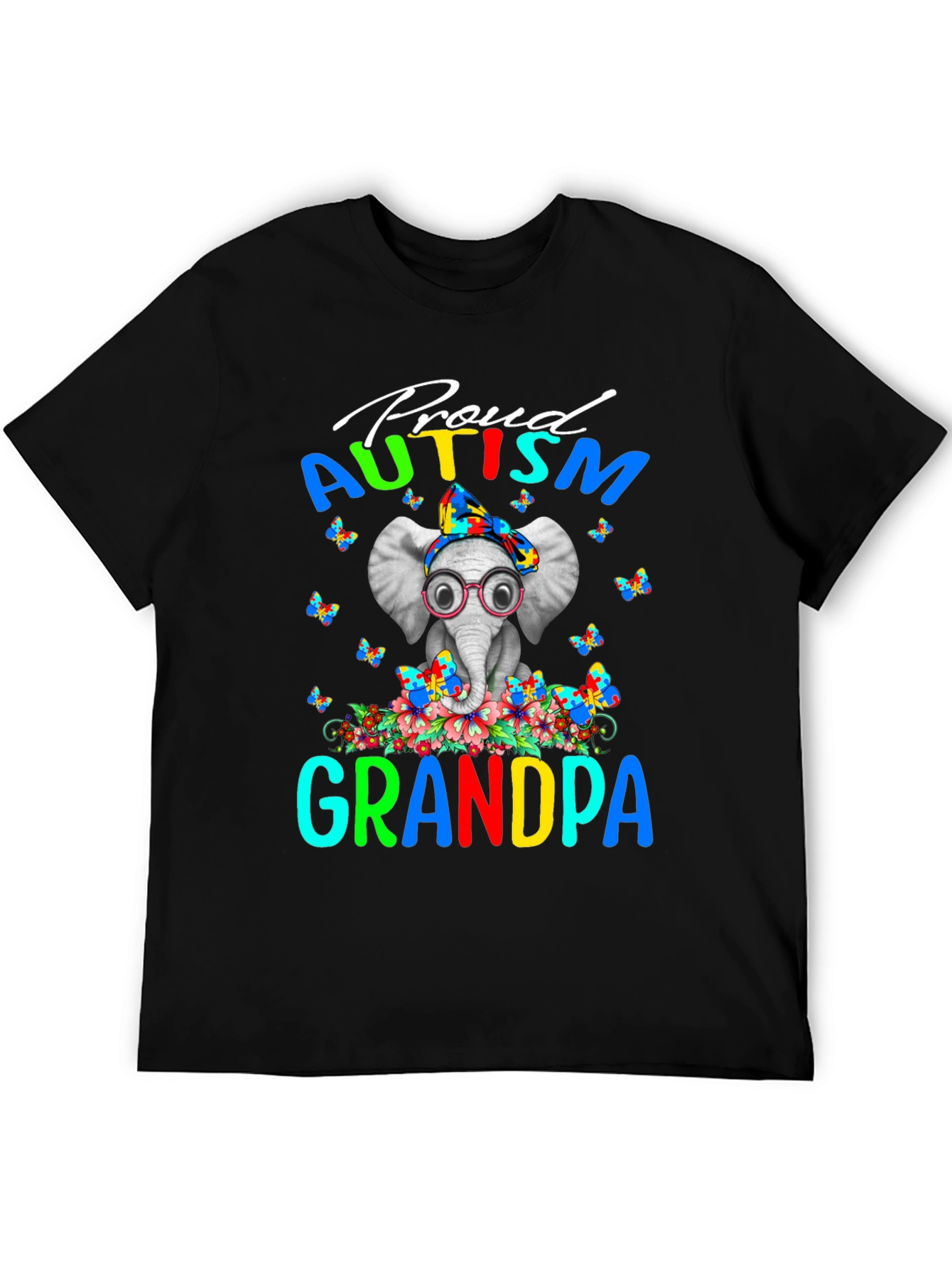 Proud Autism Grandpa T-Shirt Elephant Design