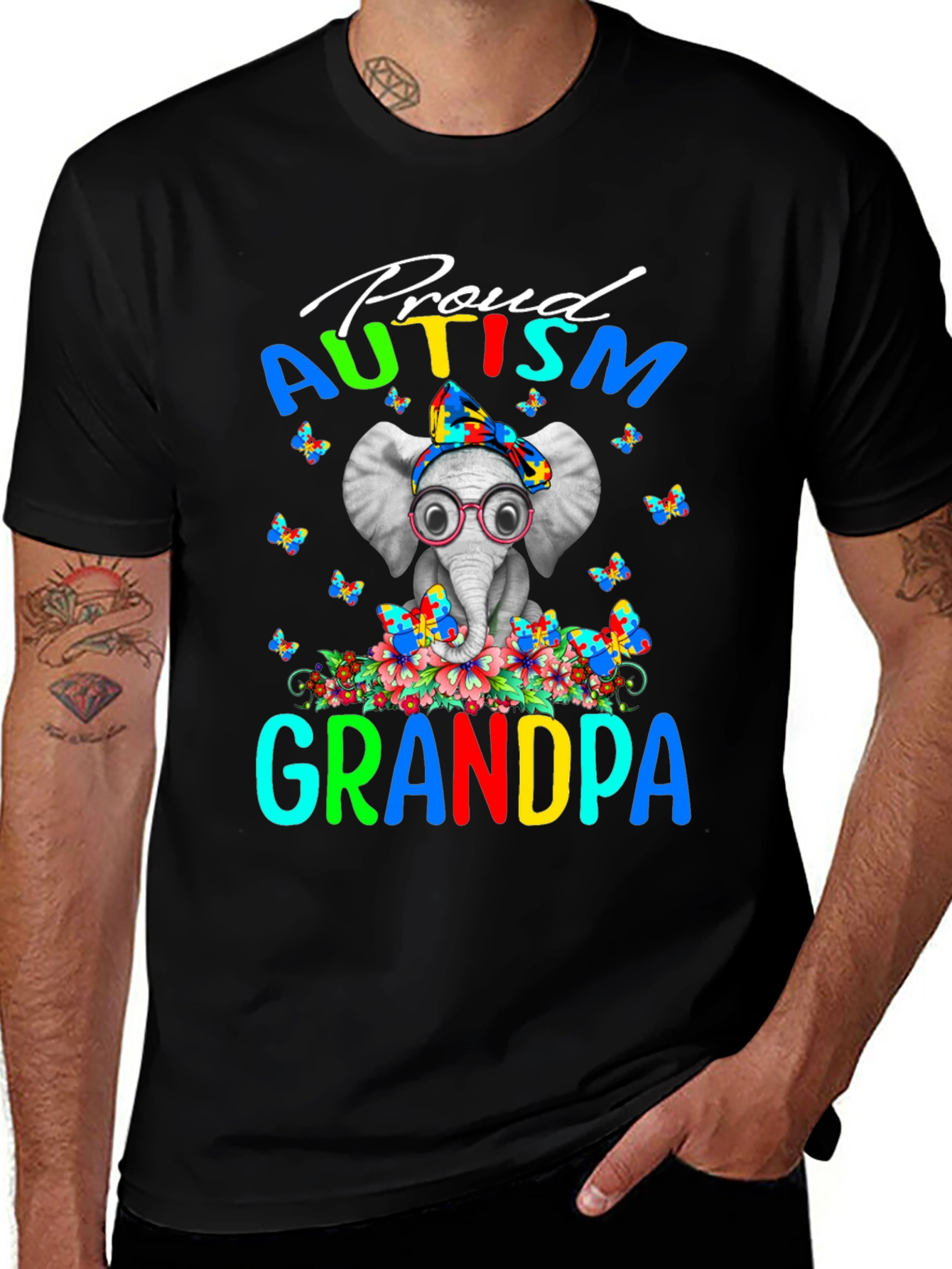 Proud Autism Grandpa T-Shirt Elephant Design