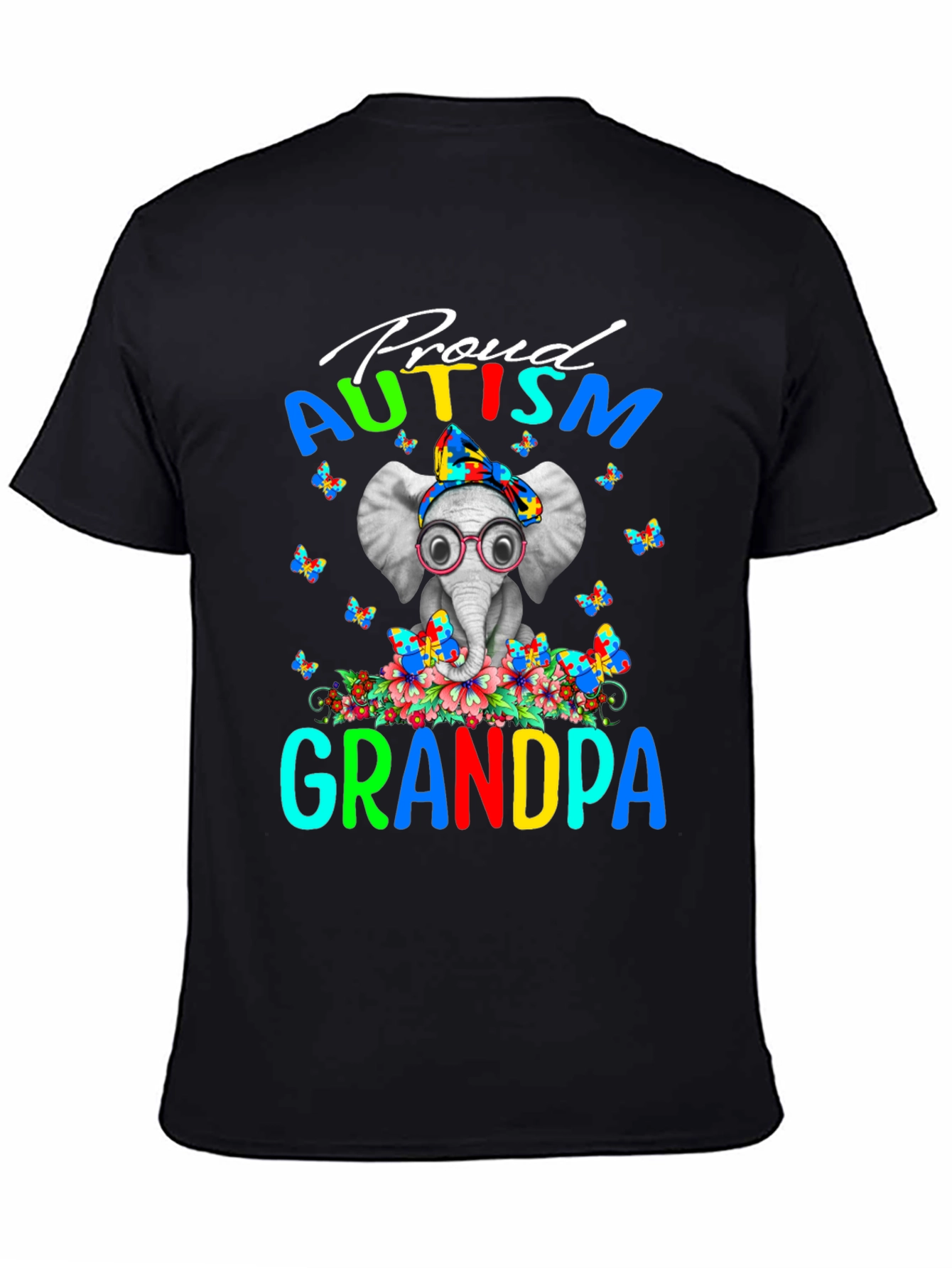Proud Autism Grandpa T-Shirt Elephant Design