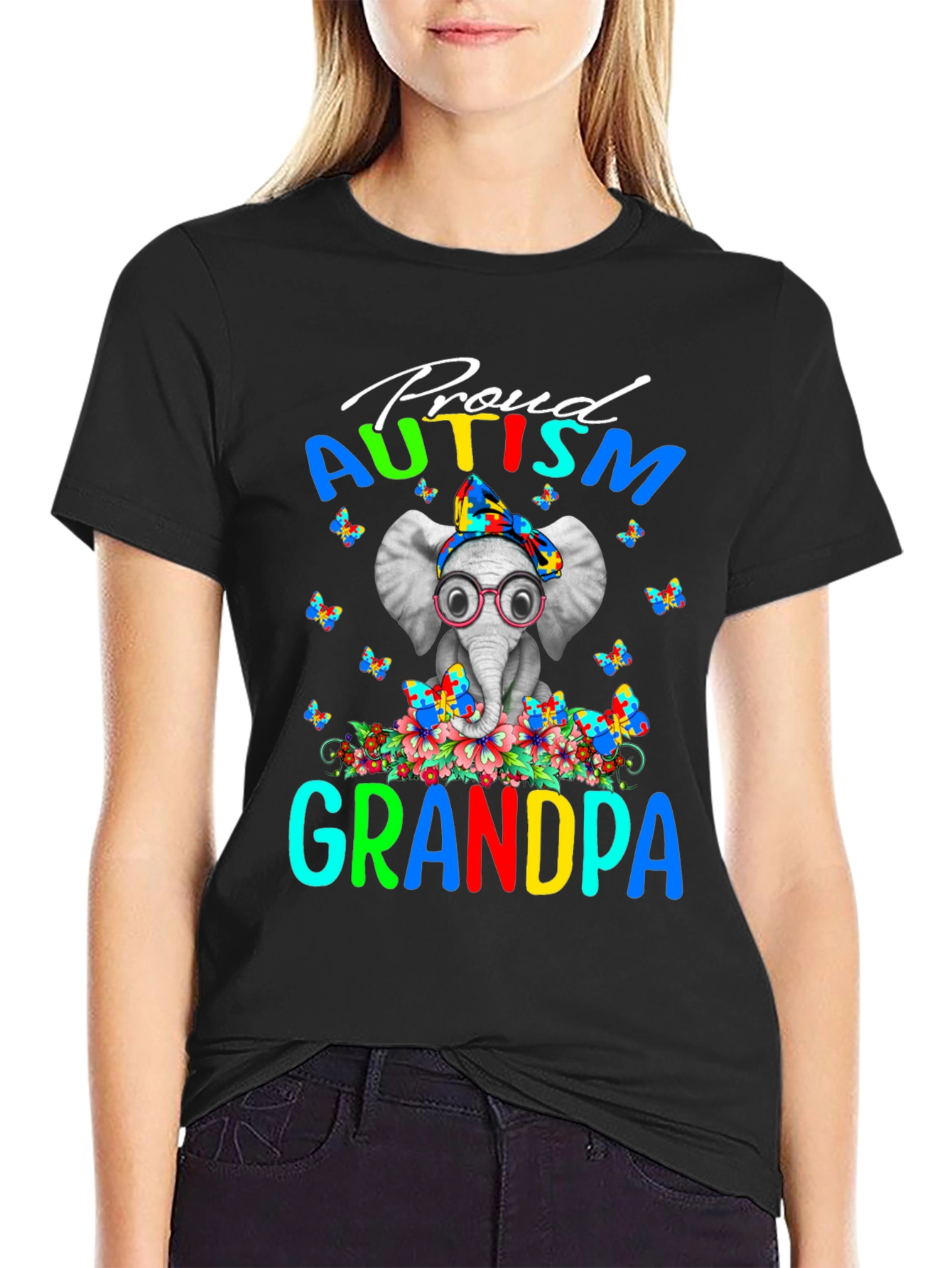 Proud Autism Grandpa T-Shirt Elephant Design
