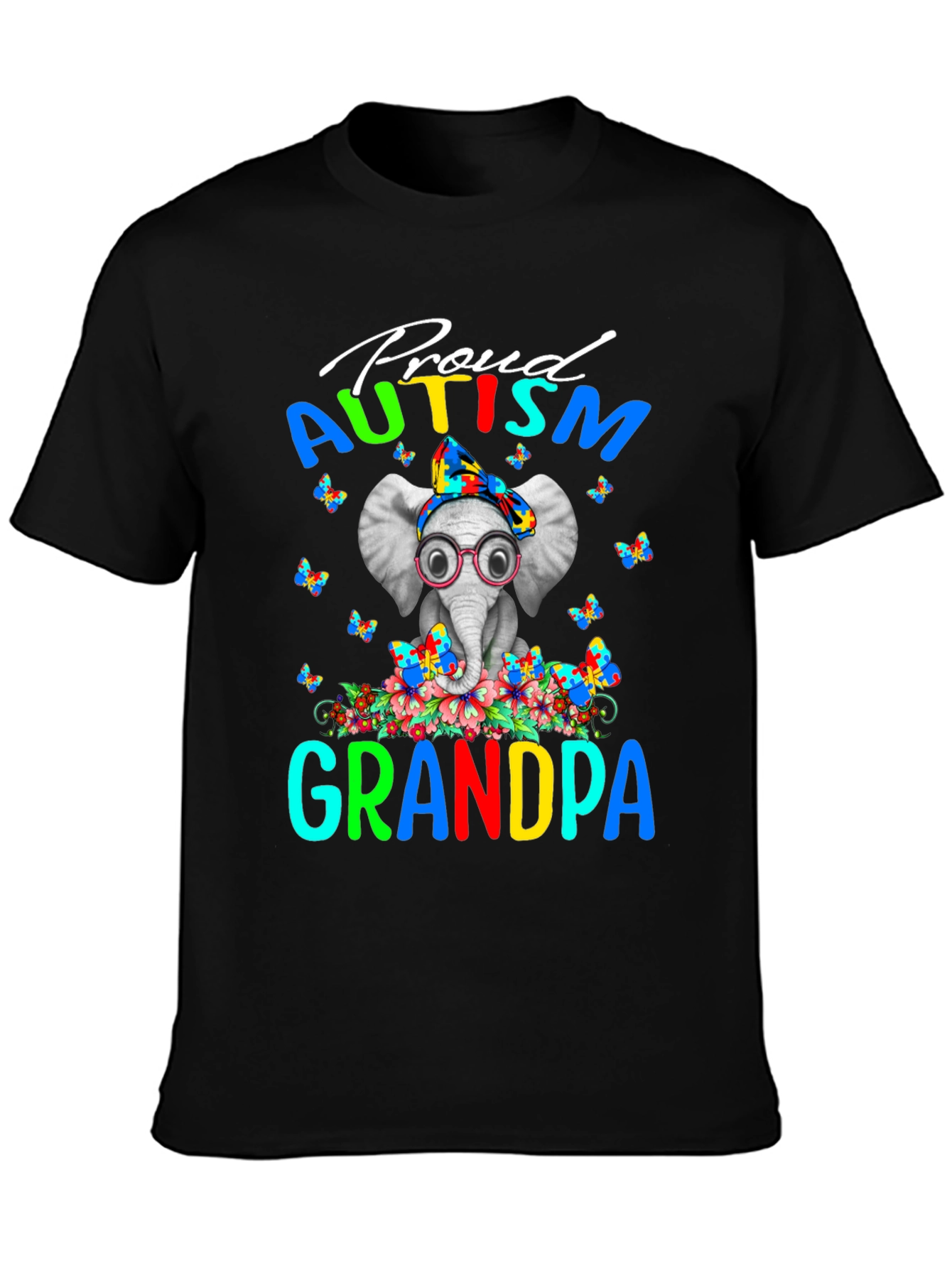 Proud Autism Grandpa T-Shirt Elephant Design