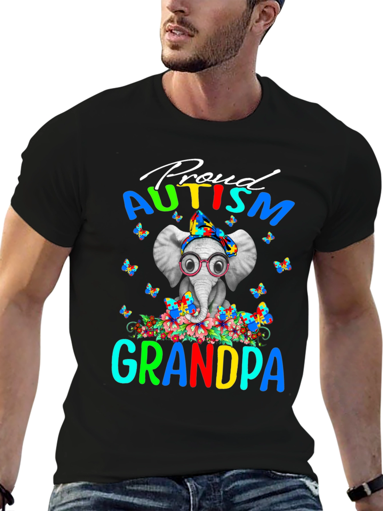 Proud Autism Grandpa T-Shirt Elephant Design